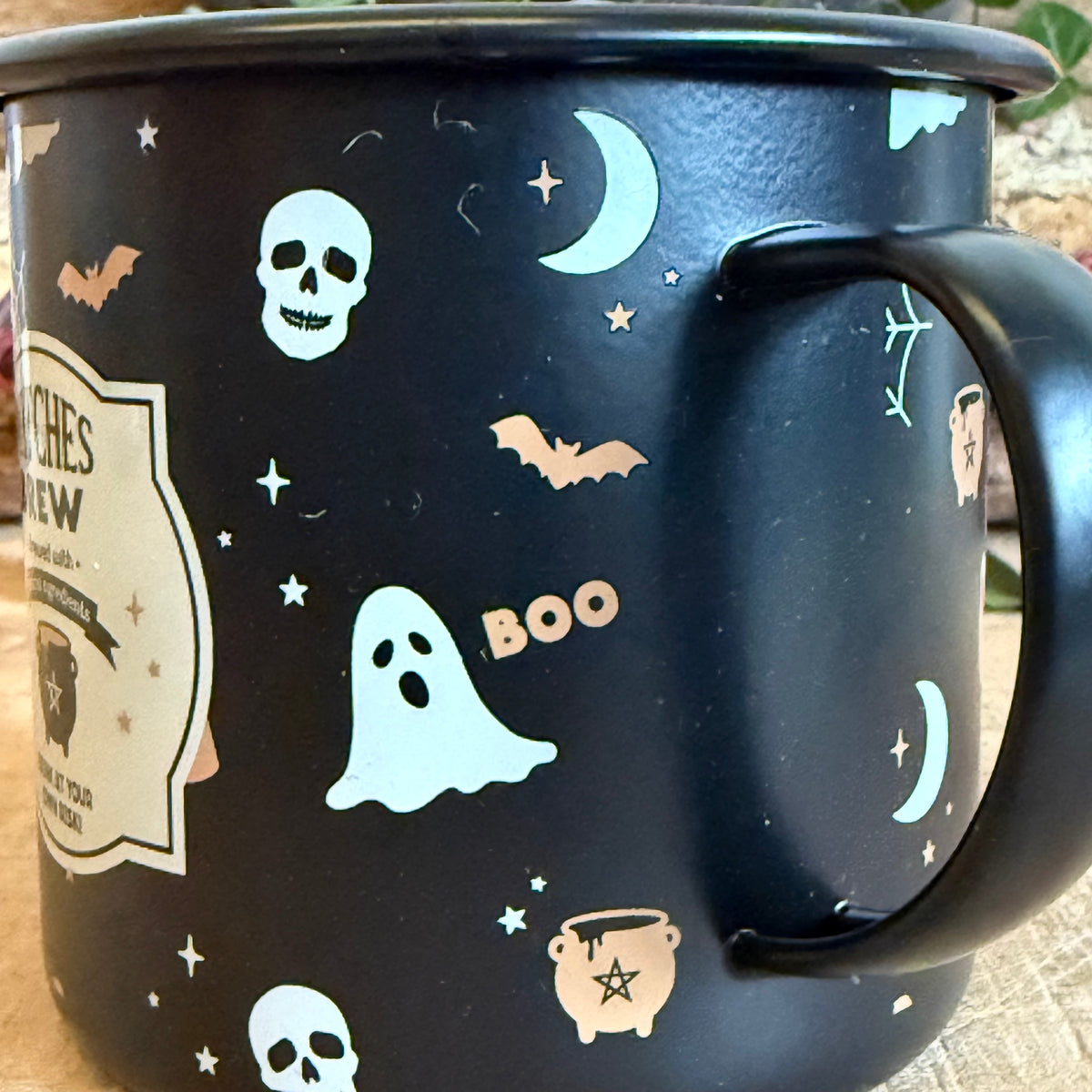 Even witches need to keep hydrated! This enamel-style mug features a fun Halloween print with a vintage-inspired “Witches Brew” illustration, perfect for enjoying a hot pumpkin spice latte or cosy autumn beverage. Part of the Halloween range by Something Different, it pairs beautifully with other spooky gifts and seasonal décor. Designed for hand wash only, do not microwave or use over an open flame. A charming and practical addition to your Halloween celebrations or gift collection.