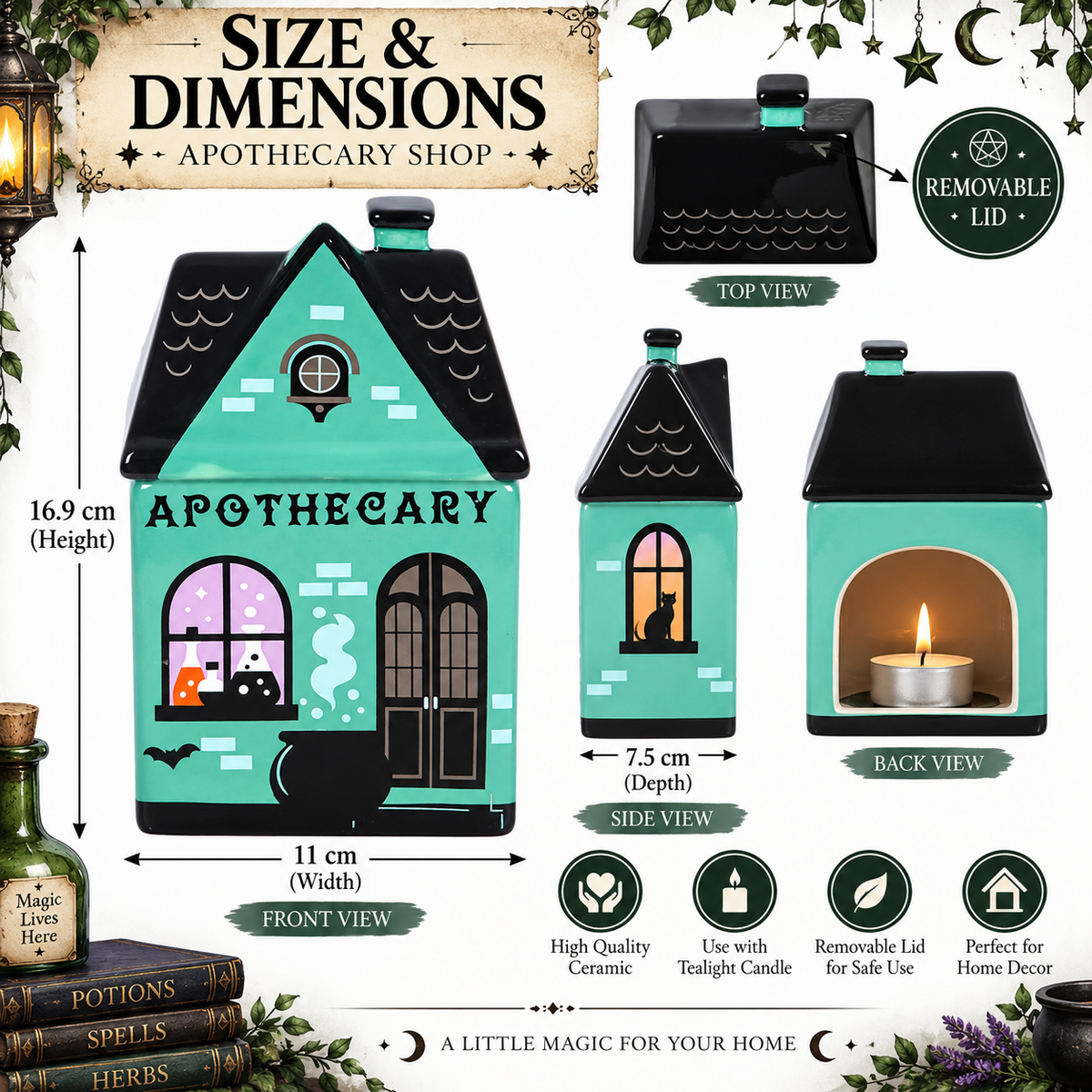 Apothecary Shop Ceramic Oil Burner – Mystical Potion Shop Wax Melt Warmer