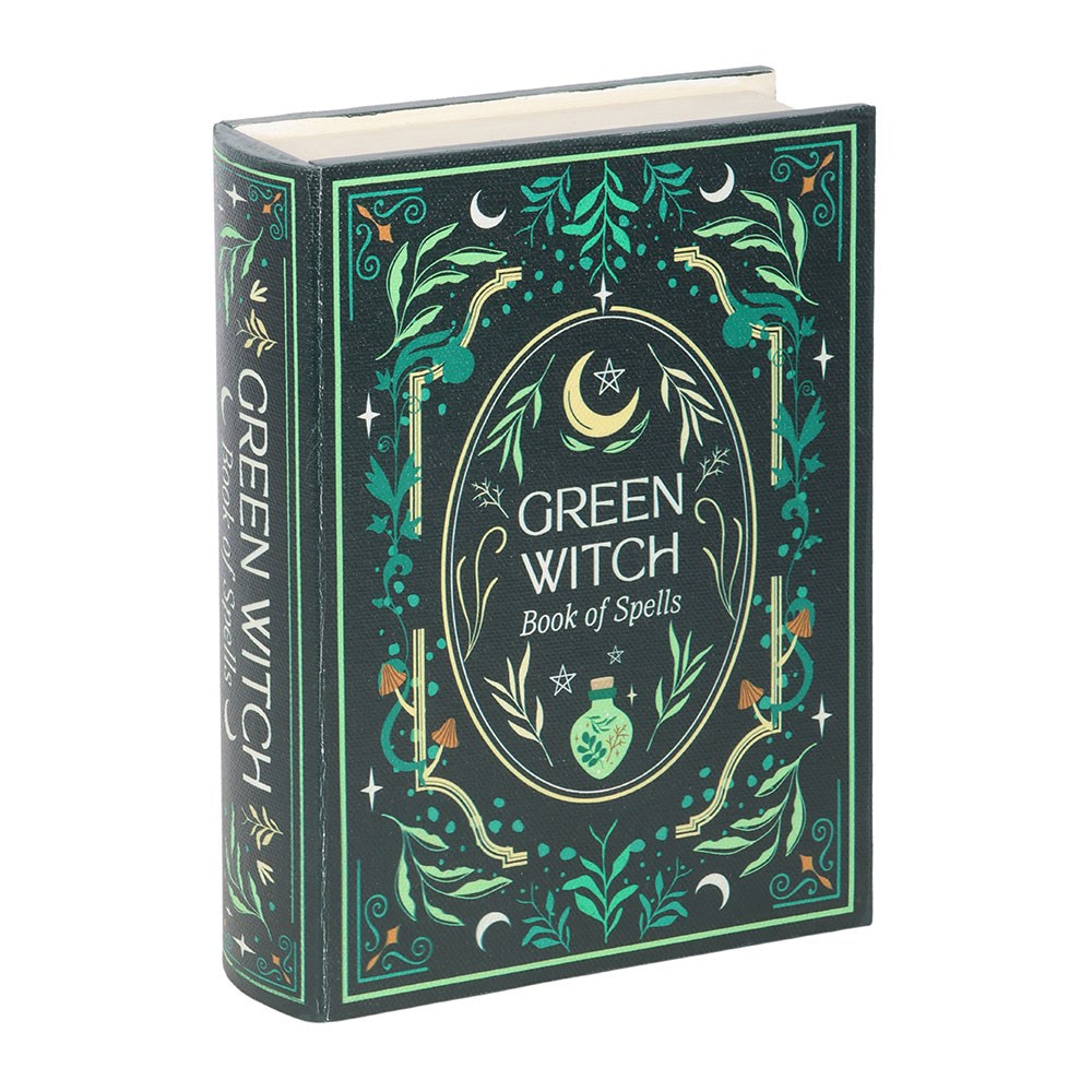 Store crystals and spells in the Green Witch book shaped storage box. Grimoire-style secret storage from the Green Witch mystical collection.