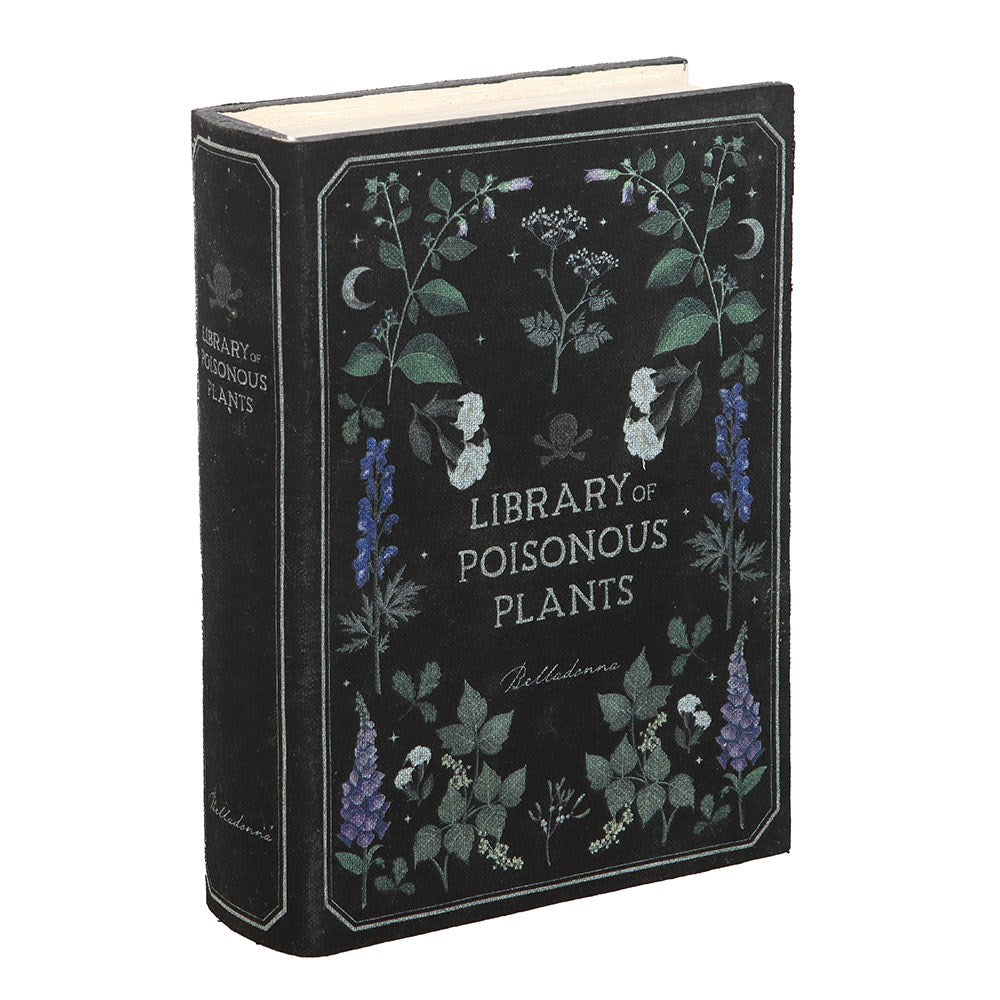 Hide treasures in the Library of Poisonous Plants book shaped storage box. Gothic botanical MDF keepsake box for secret storage and decor.