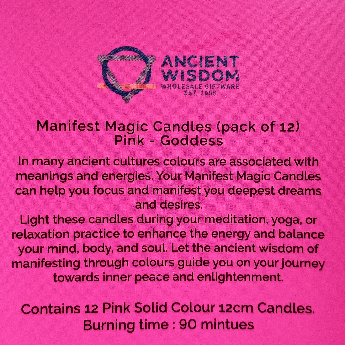 Ignite your inner power with this set of 12 Goddess Manifest Magic Candles in Pink — a beautifully handcrafted tool for grounding, manifestation, and spiritual balance. Infused with powerful intention, this candle enhances meditation, rituals, or everyday moments of self-reflection.