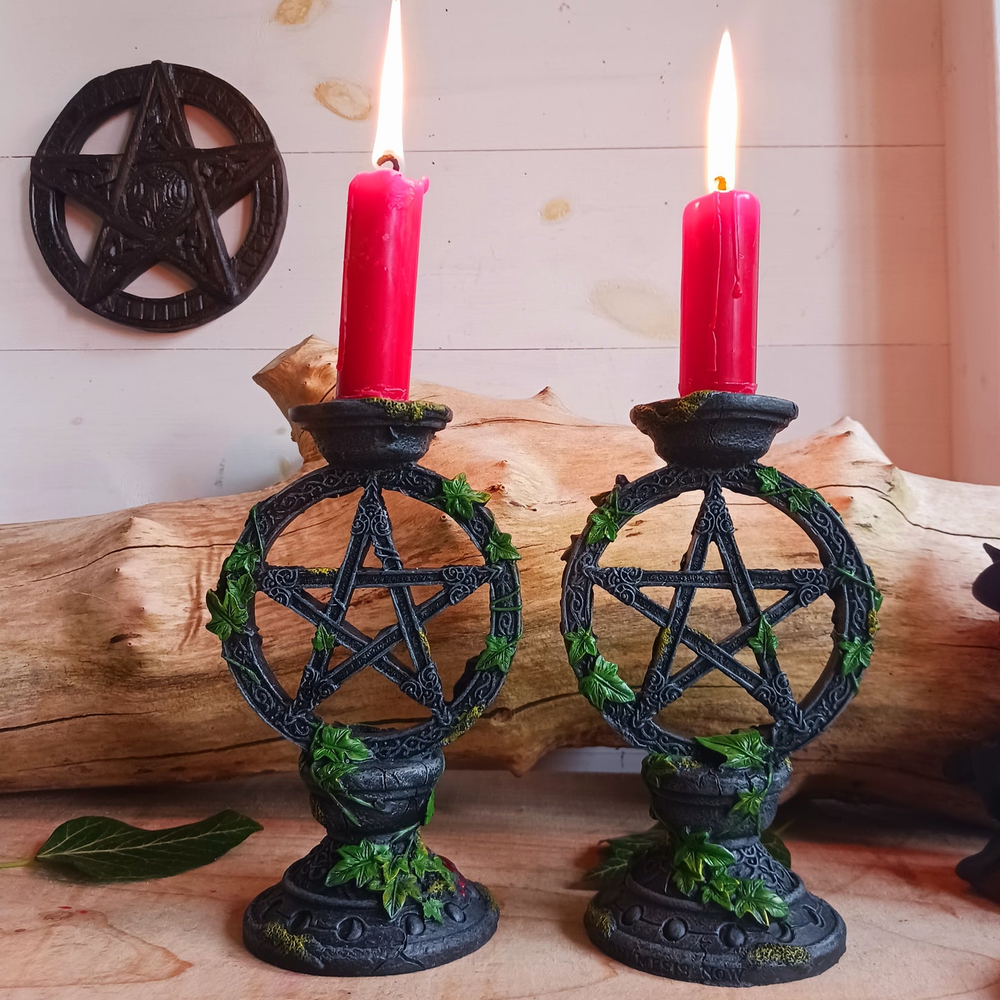 Set of 2 Wiccan Pentagram Candlesticks | Witch Candle Holders