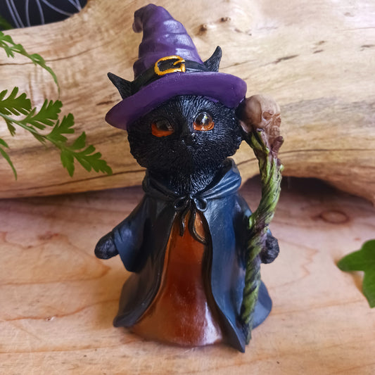 Whiskered Wizard Black Cat Figurine 14cm