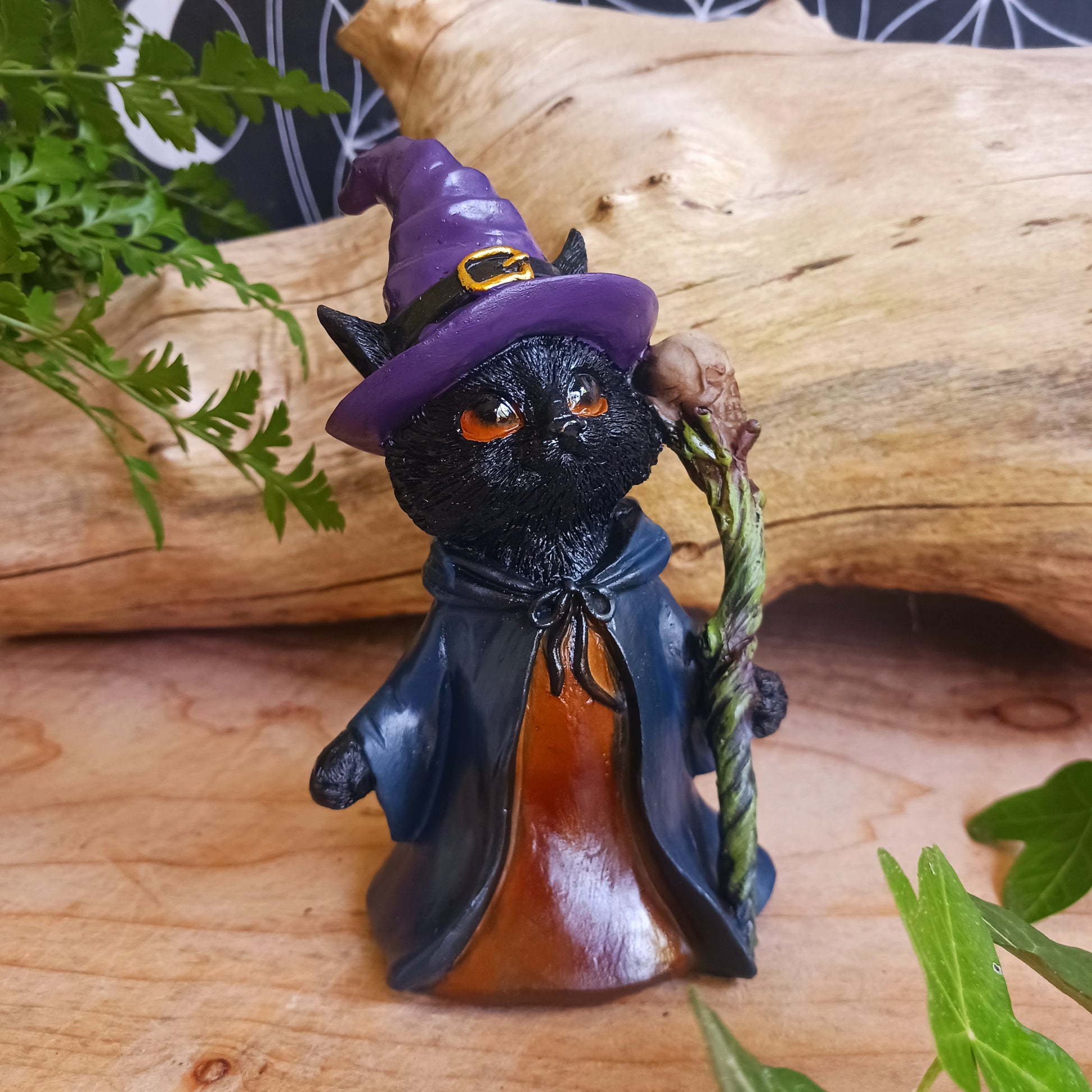 Whiskered Wizard Black Cat Figurine 14cm