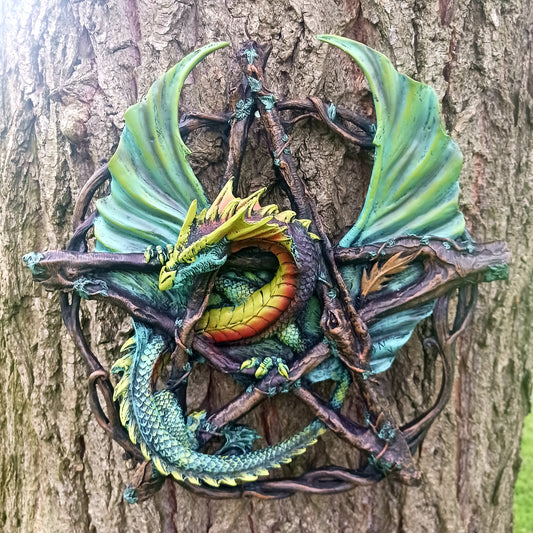 Anne Stokes Green Forest Pentagram Dragon Wall Plaque