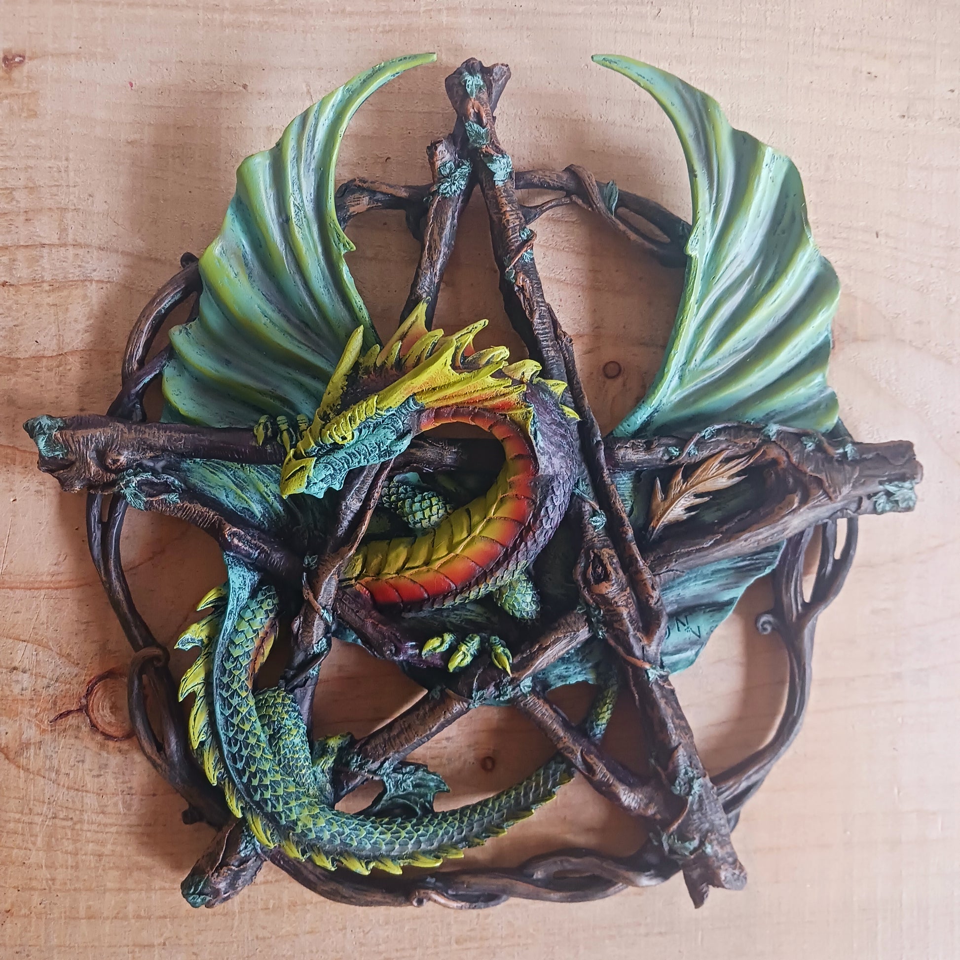 Anne Stokes Green Forest Pentagram Dragon Wall Plaque