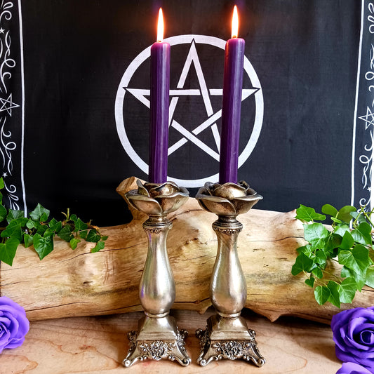 Wiccan Pentagram Candlesticks Witch Candle Holders