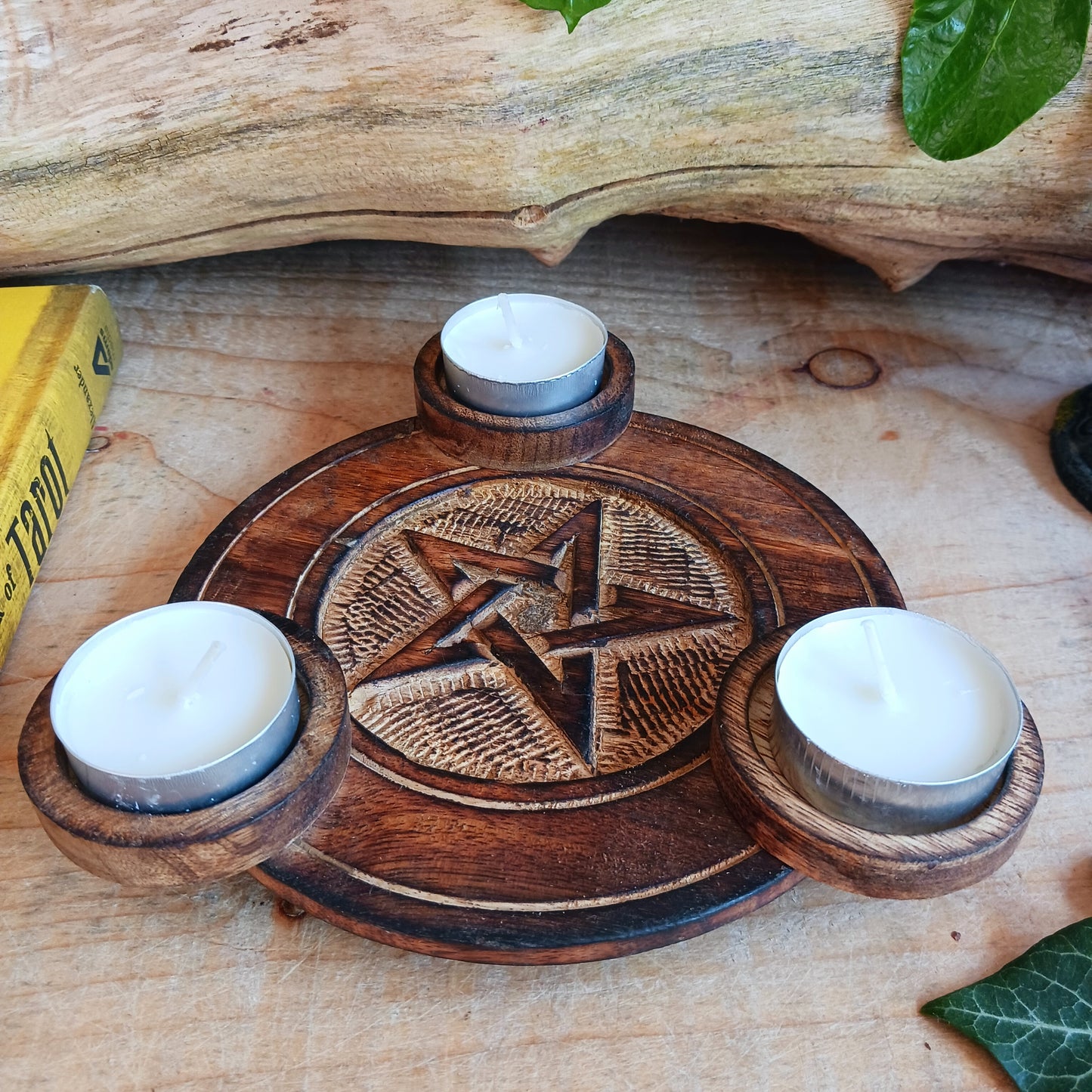 Pentagram Wooden Tealight Candle Holder