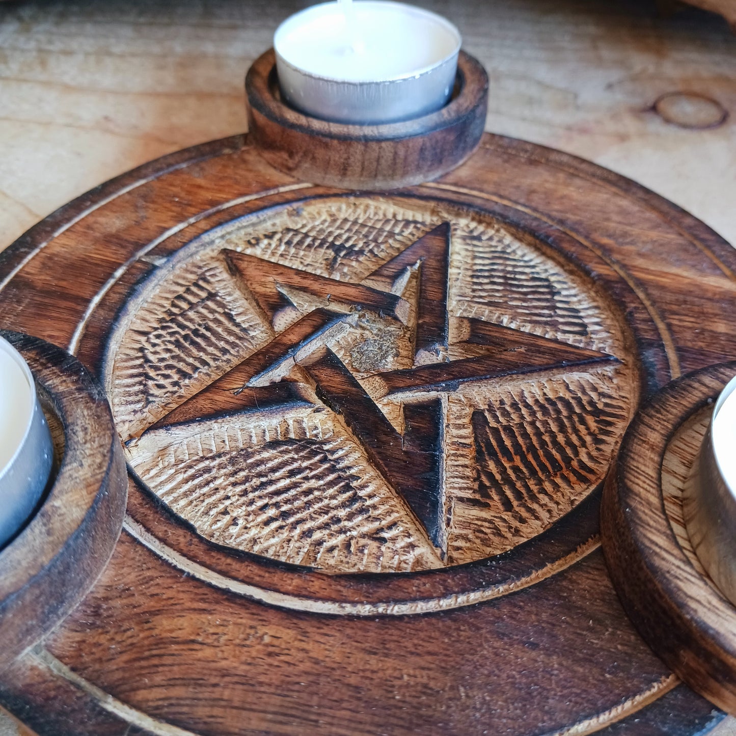 Pentagram Wooden Tealight Candle Holder