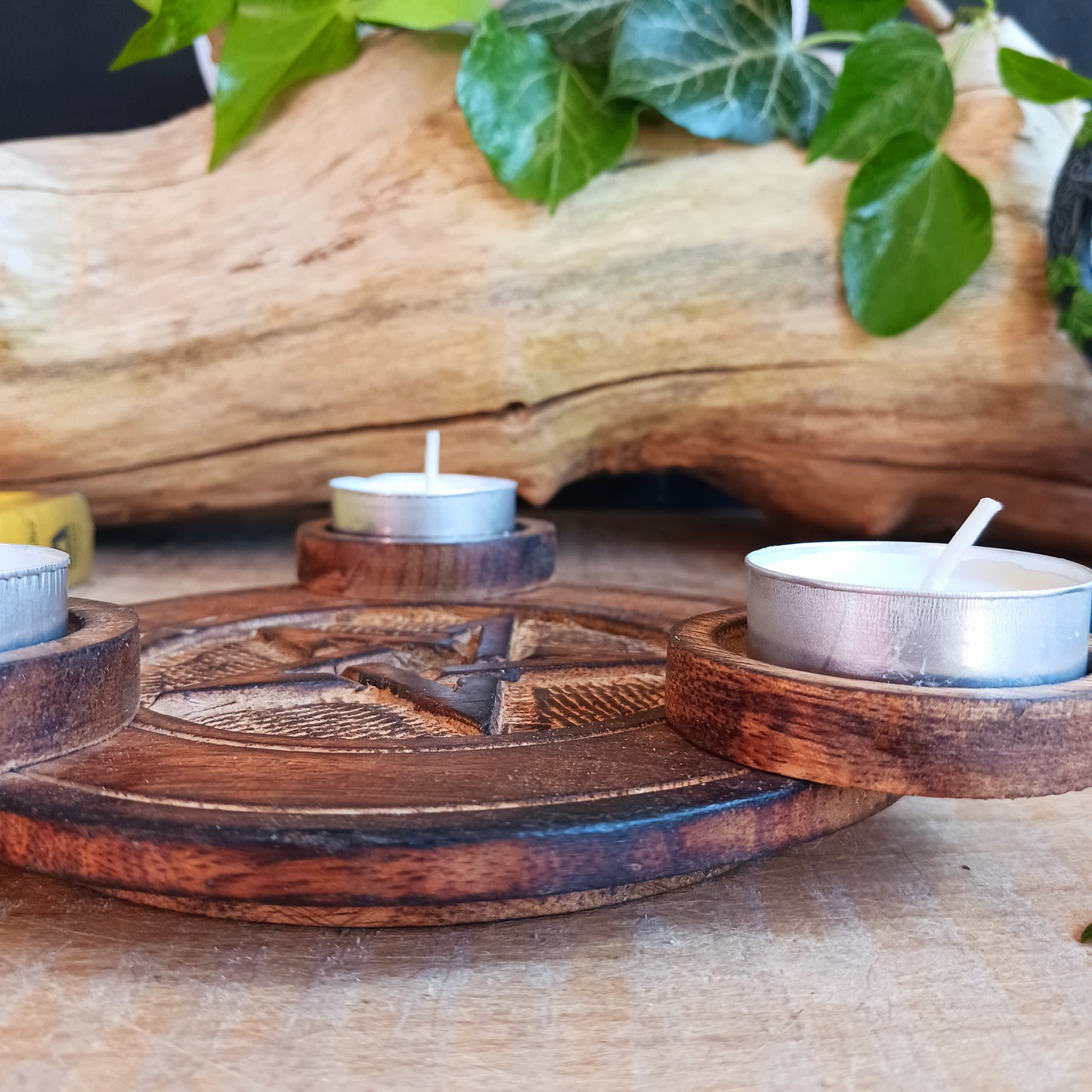 Pentagram Wooden Tealight Candle Holder