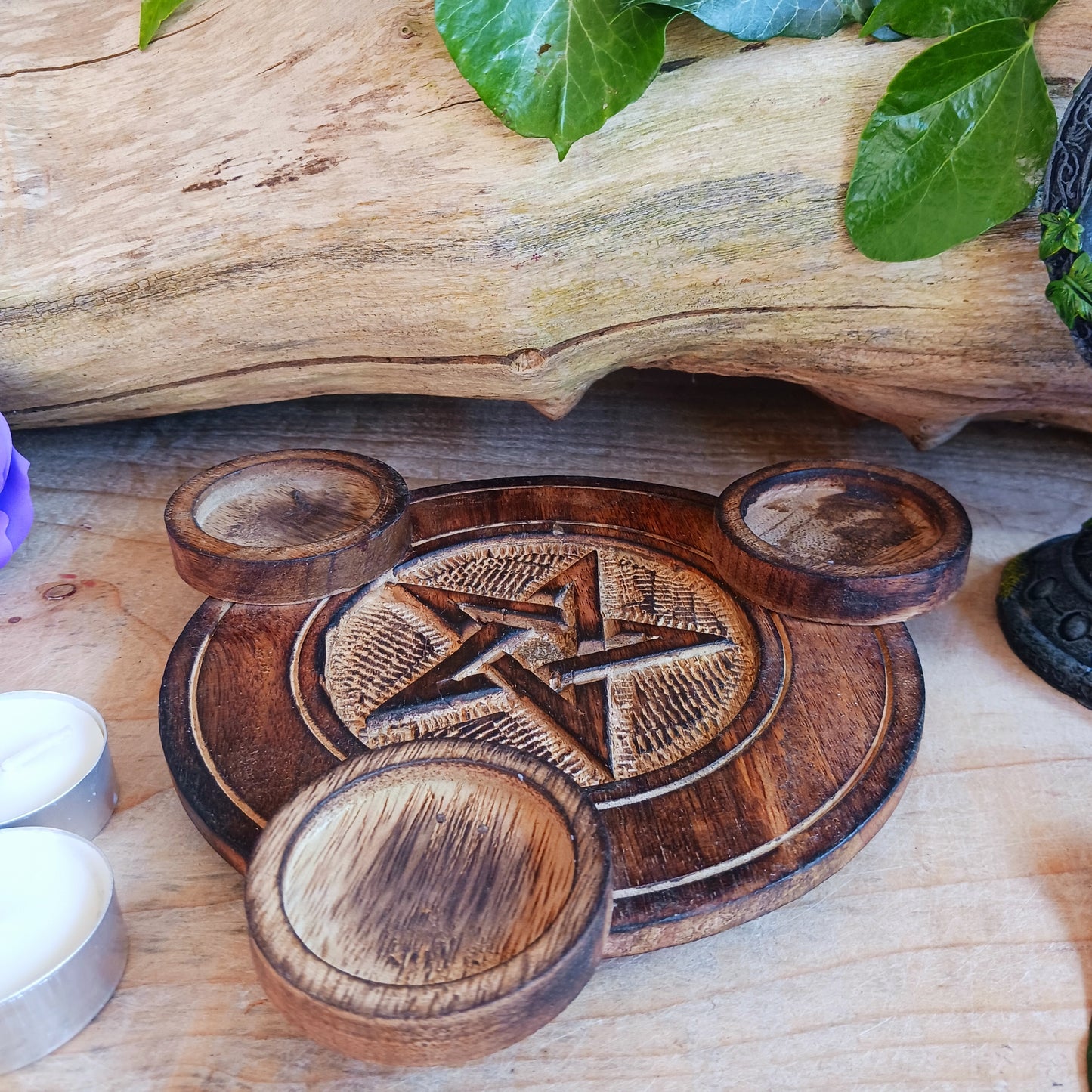 Pentagram Wooden Tealight Candle Holder