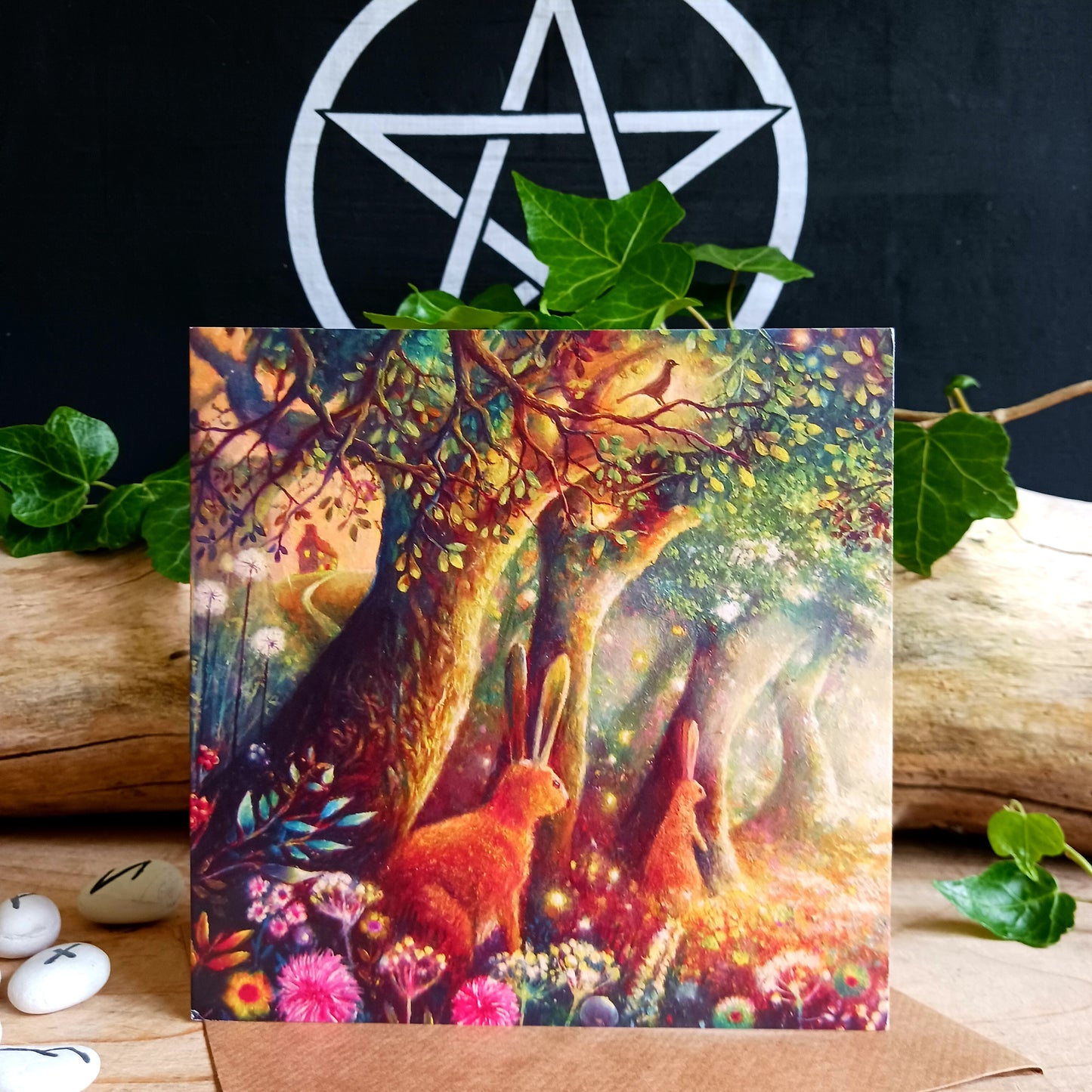 Mystical Woodland Hares Greetings Card