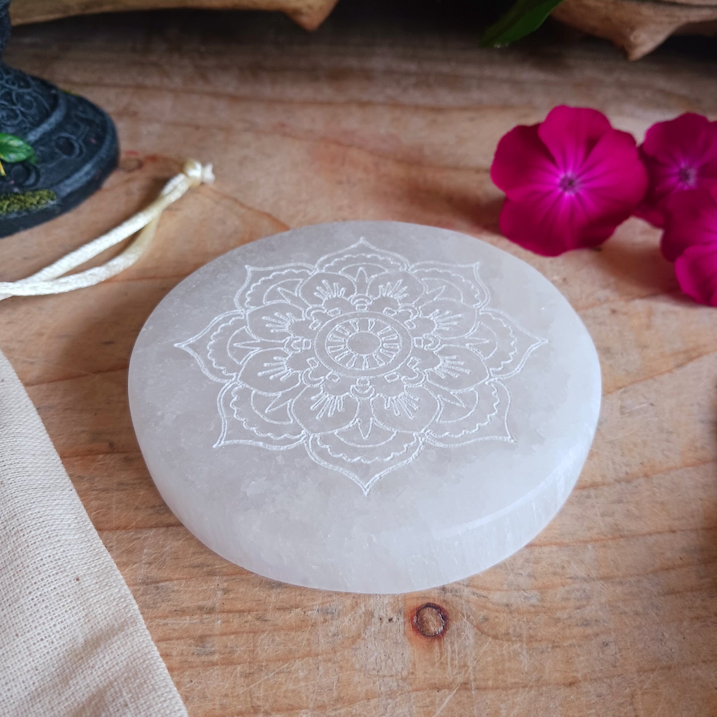 Selenite Small Charging Plate | Mandala Design