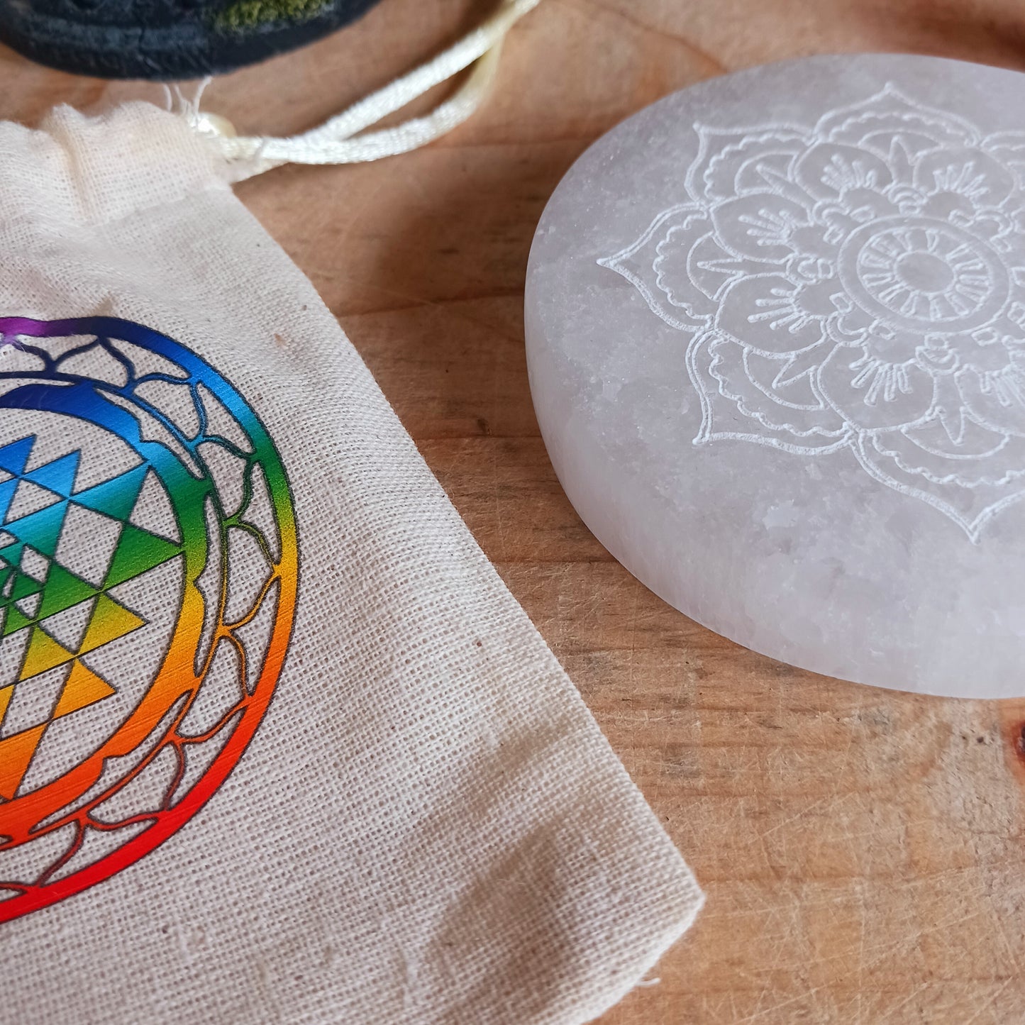 Selenite Small Charging Plate | Mandala Design