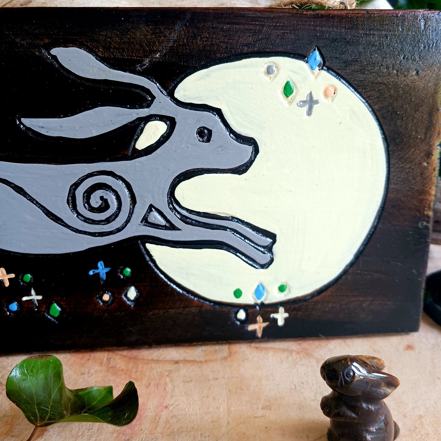 Dark Hare and Moon Wall Plaque