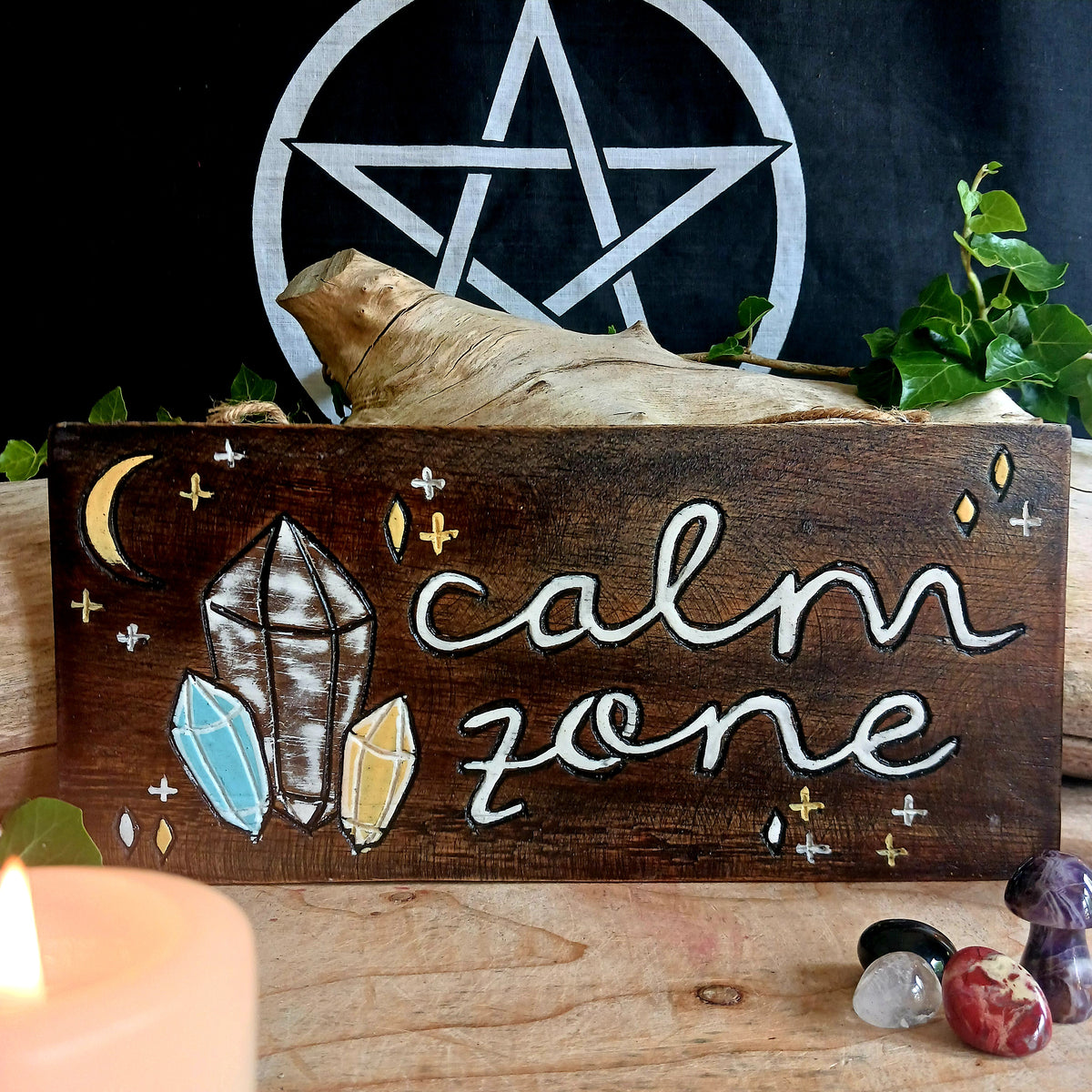 Calm Zone Lettering Calm Zone Crystal Wall Sign – BuddhaMoon