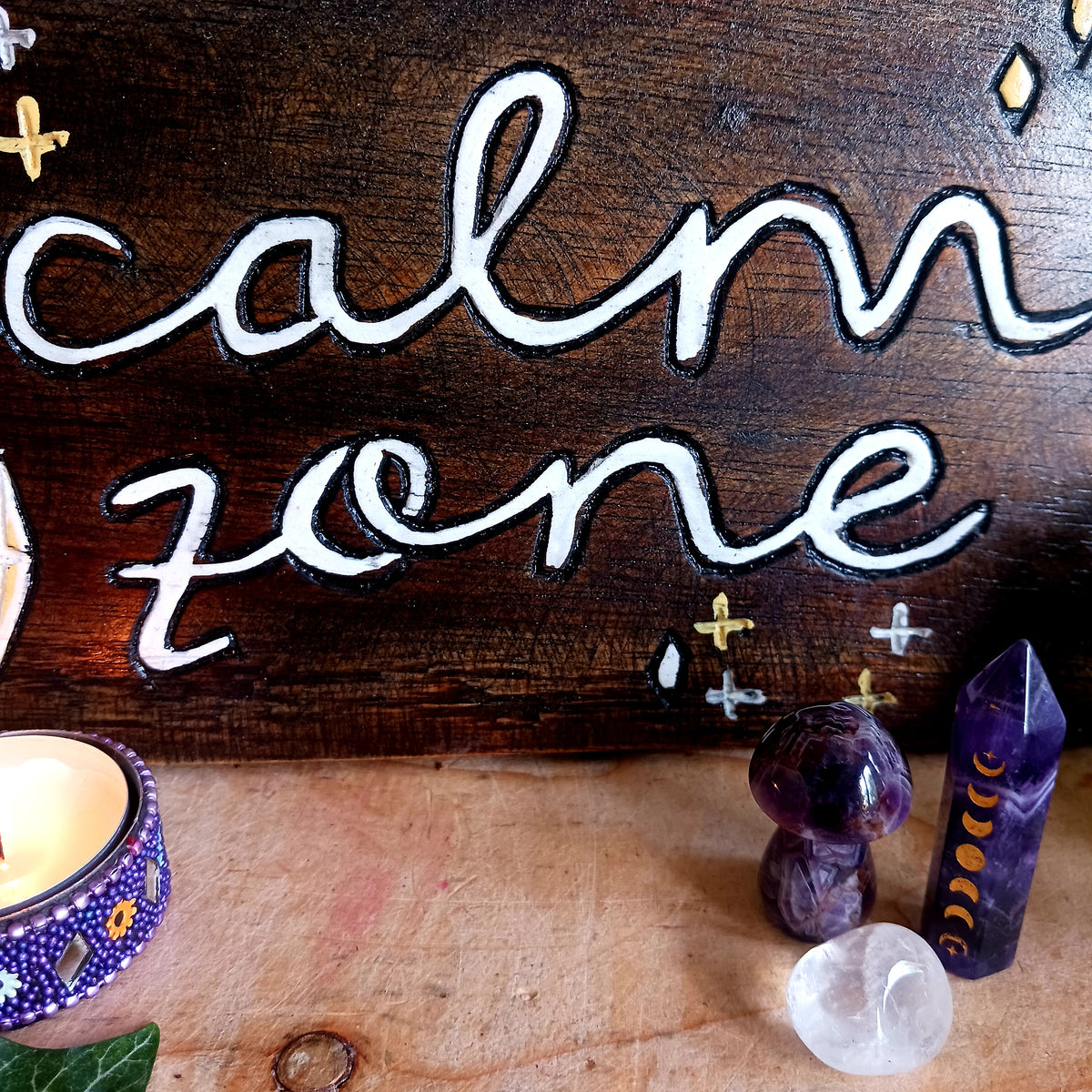 Calm Zone Lettering Calm Zone Crystal Wall Sign – BuddhaMoon