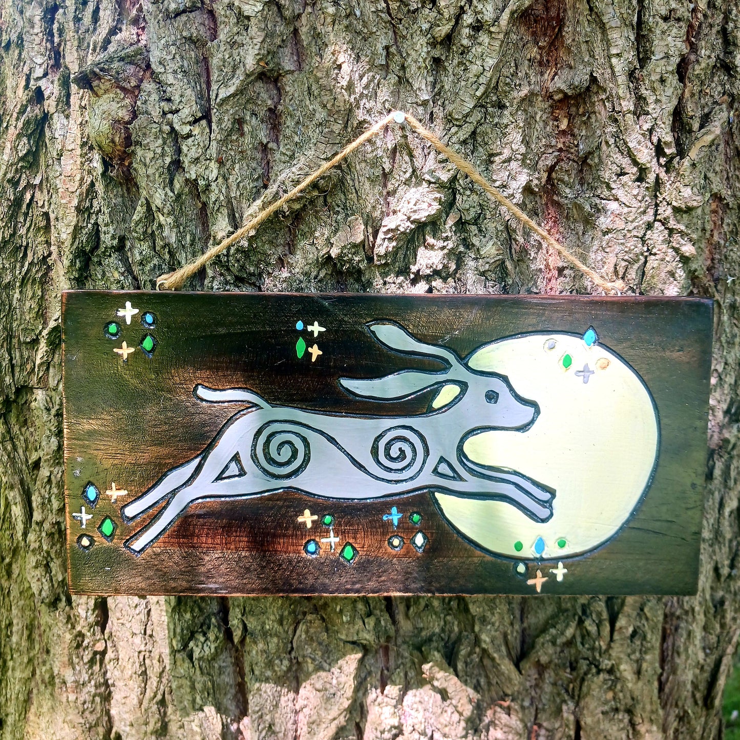 Dark Hare and Moon Wall Plaque