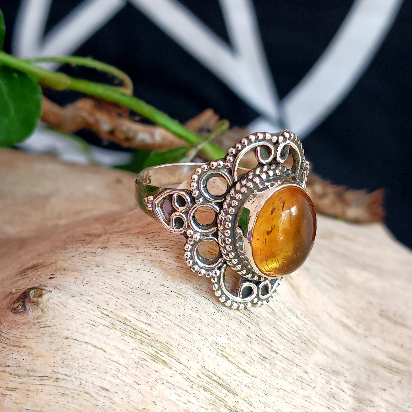 Amber Filigree Ring | Sterling Silver