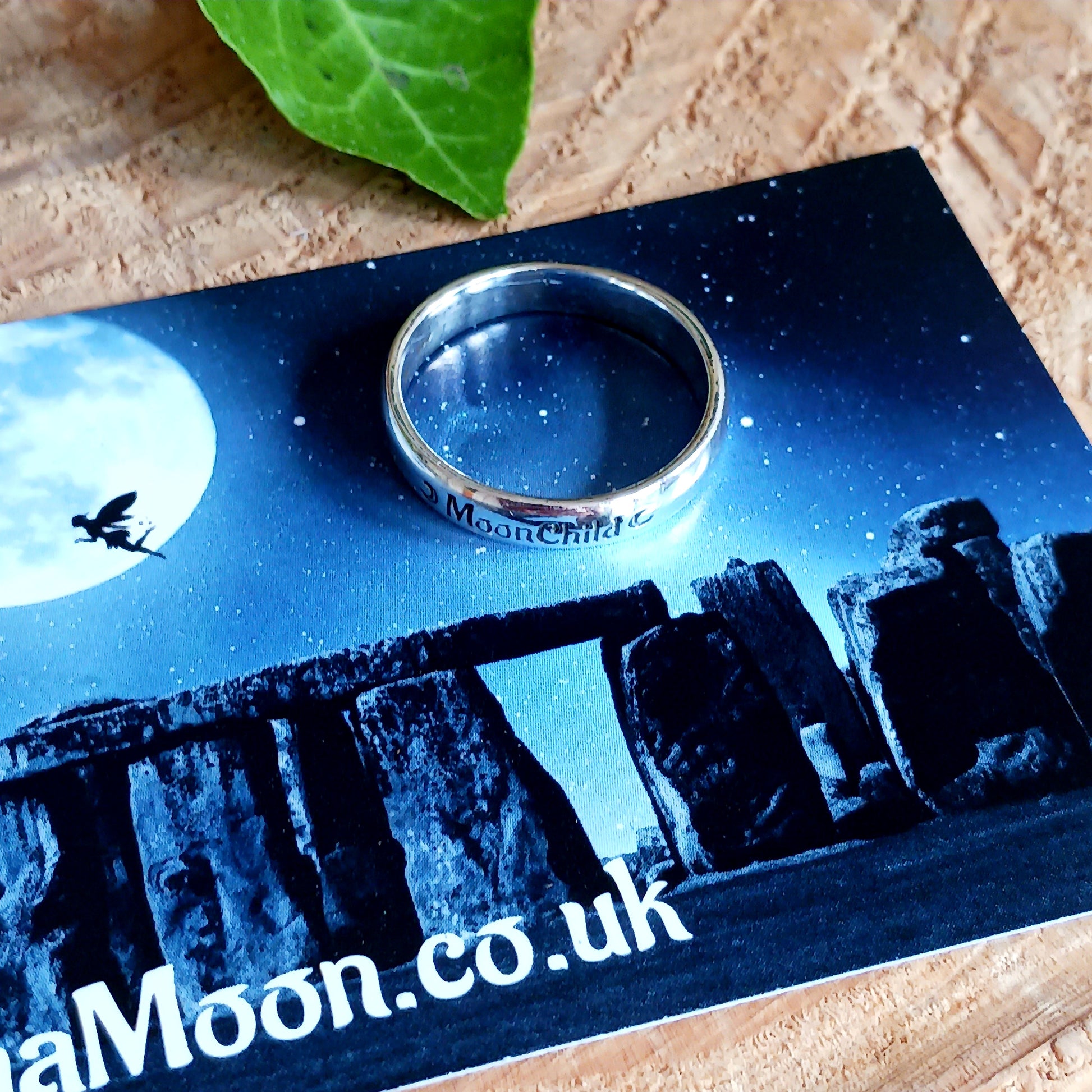 These elegant and sophisticated Sterling Silver Band rings have the words MoonChild engraved in Gothic lettering on the front.  Being a Moonchild can be a way of expressing a deep appreciation for the natural world, the cycles of life, and the mystical or spiritual aspects of the moon.  Made from Sterling Silver and available in three sizes (see below), these bands make a lovely gift for someone special.  Gifted in a black velvet pouch. &nbsp;  Sizes: UK Small, Medium, Large - U