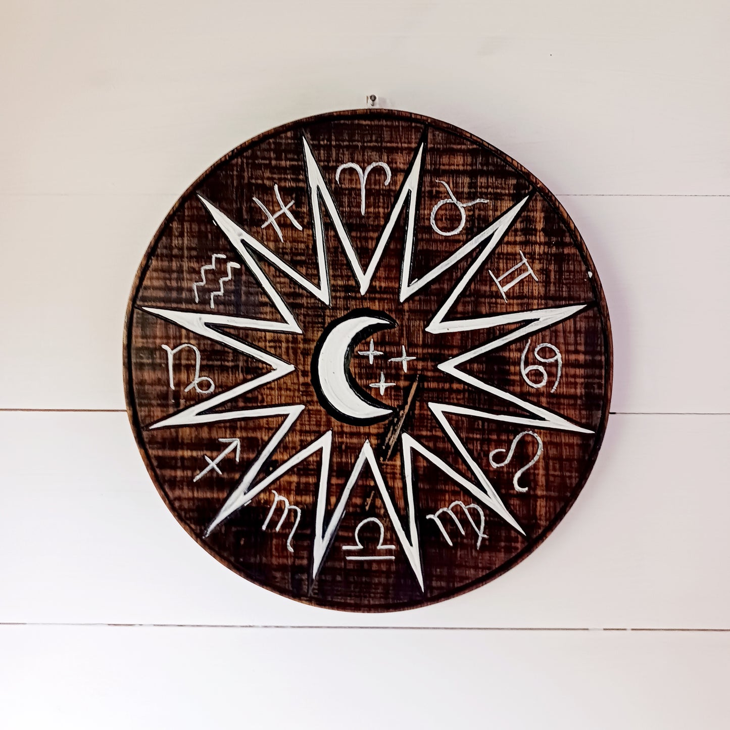 Zodiac Crescent Moon Plaque | Wooden Wall Hanging