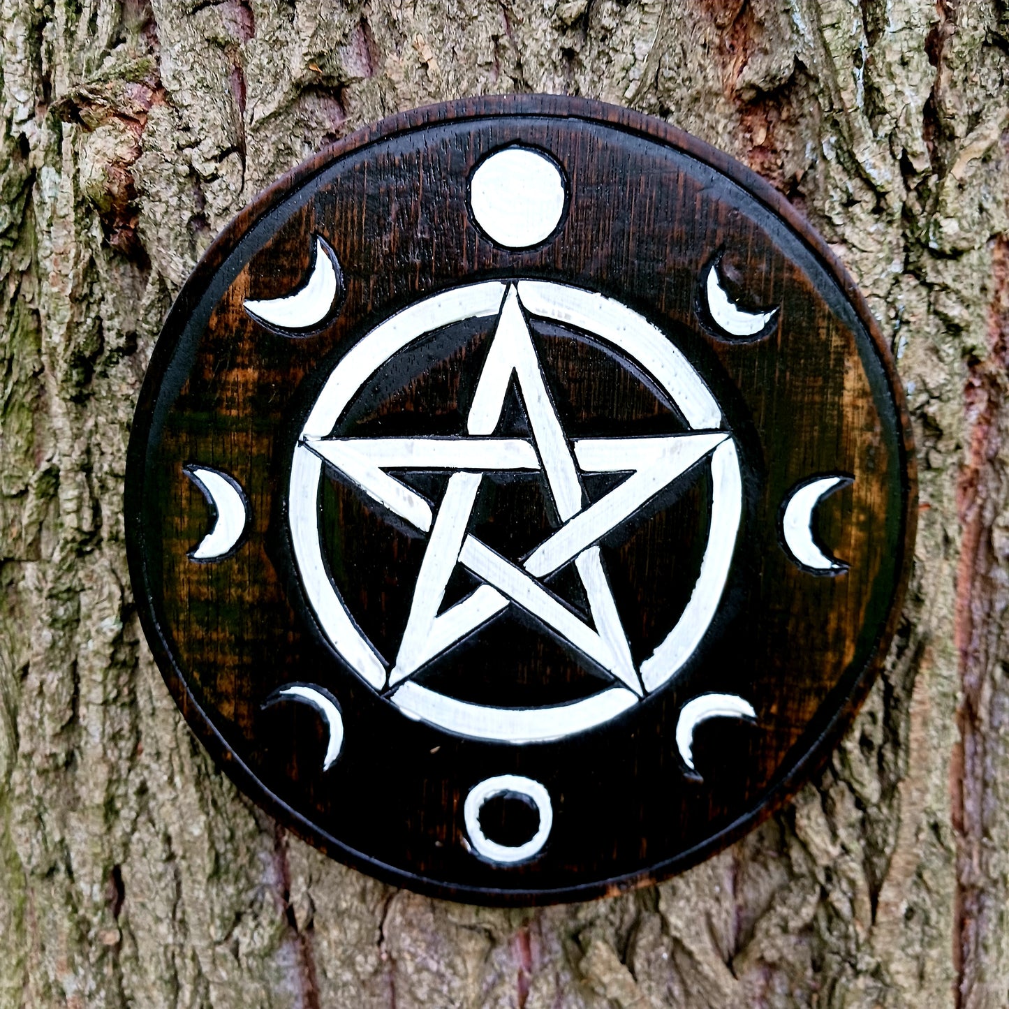 Pentacle Moon Phases Wooden Wall Plaque