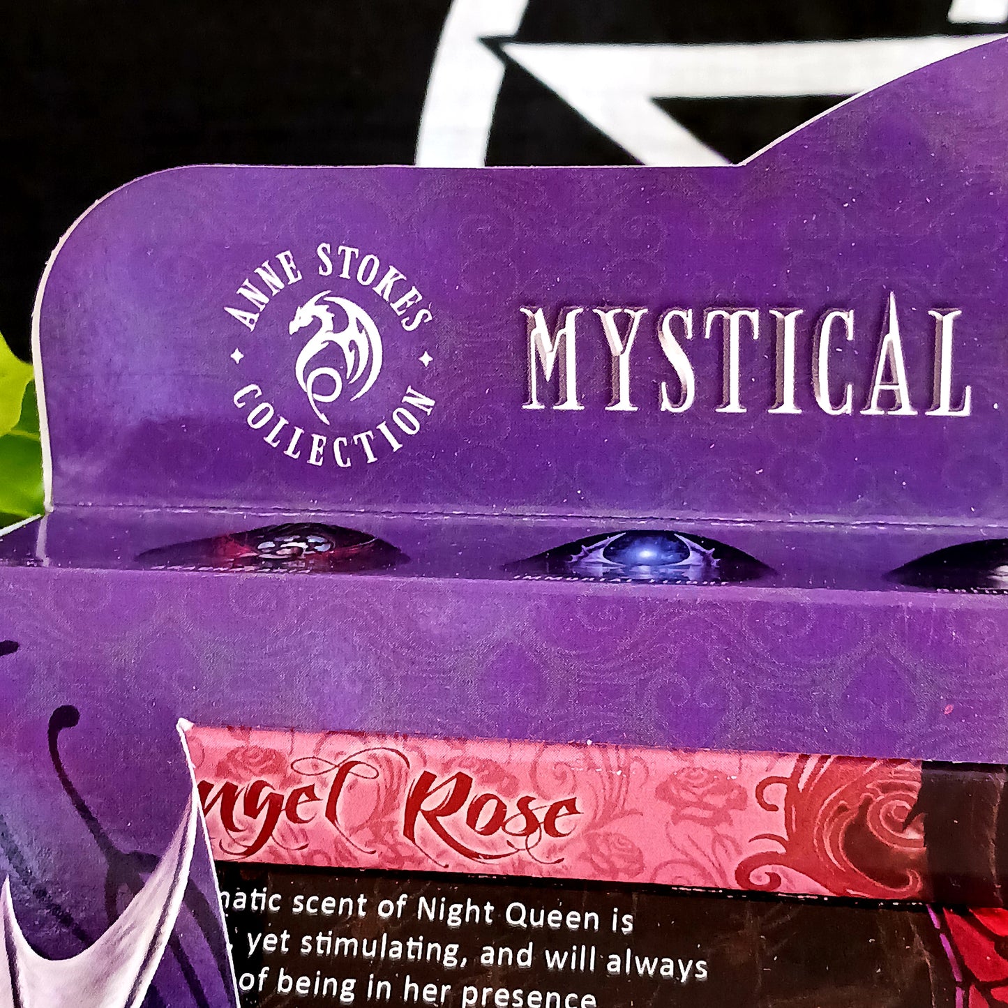 A beautiful gift set of incense sticks from spiritual and fantasy artist Anne Stokes. Each set has 6 hexagonal packs of mystical fragrances, each hexagonal pack contains 20 incense sticks. Fragrances include:  Dragon Beauty - In the dark caverns where dragons live, the soothing honey sweet fragrance of amber permeates all  Angel Rose - The aromatic and unmistakable perfume of red rose fills the air whenever she is near  Immortal Flight - The floral perfume of violet has the magic to reach deep within you an