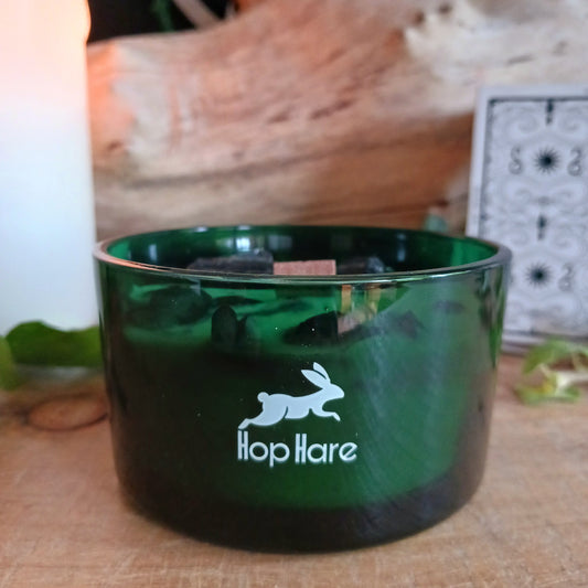 Step into the mystical world with Hop Hare Crystal Magic Flower Candle - The Knight of Swords, crafted with Black Obsidian Gemstones and dry flowers.