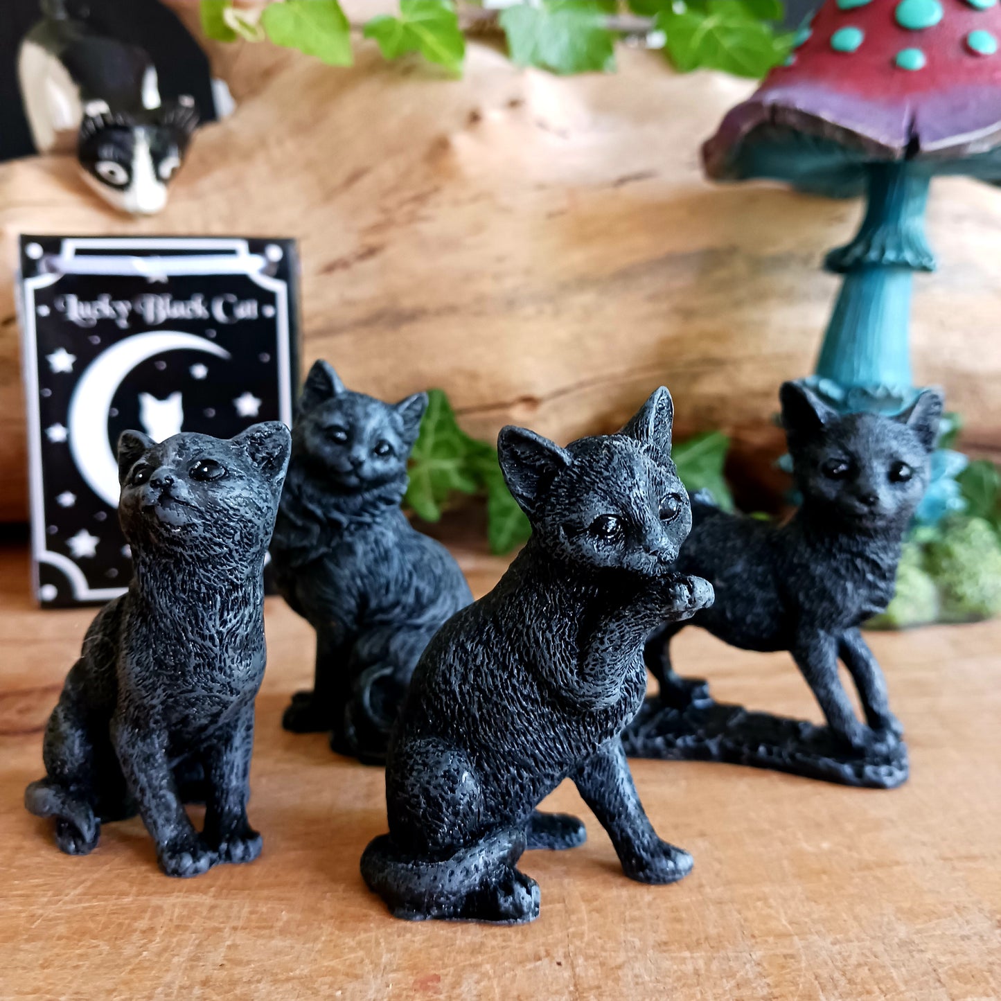 These adorable little Lucky Black Cats come in a mini gift bag. Perfect for giving to loved ones for luck, or to your cat loving friends. They also make cute ornaments for the home. These cats are made of high quality resin that will last for years.