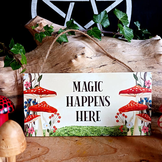 Fill your home with signs of magic - literally- with this sweet hanging sign that gives enchanted forest feels with its whimsical toadstool design.