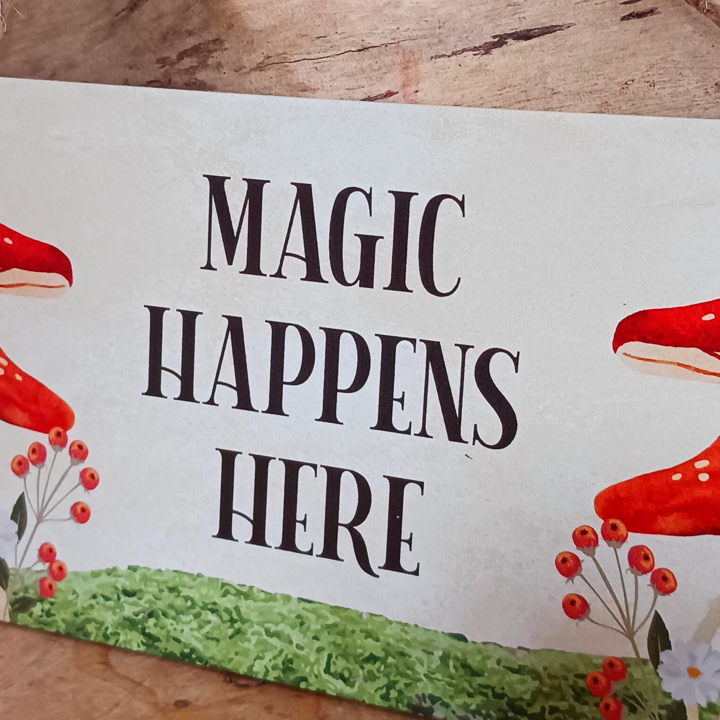 Fill your home with signs of magic - literally- with this sweet hanging sign that gives enchanted forest feels with its whimsical toadstool design.