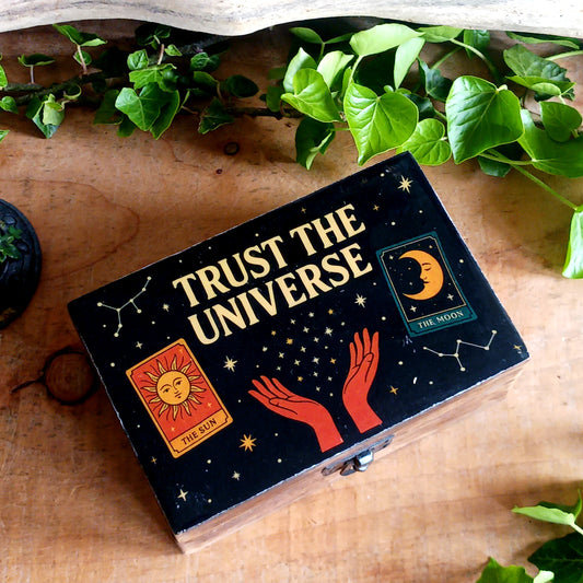 Trust the process and embrace the beauty of the unknown with the Trust the Universe Enamelled Keepsake Box. Designed to inspire calm, intention, and quiet confidence, this celestial-inspired storage box is both meaningful décor and a practical keepsake piece.