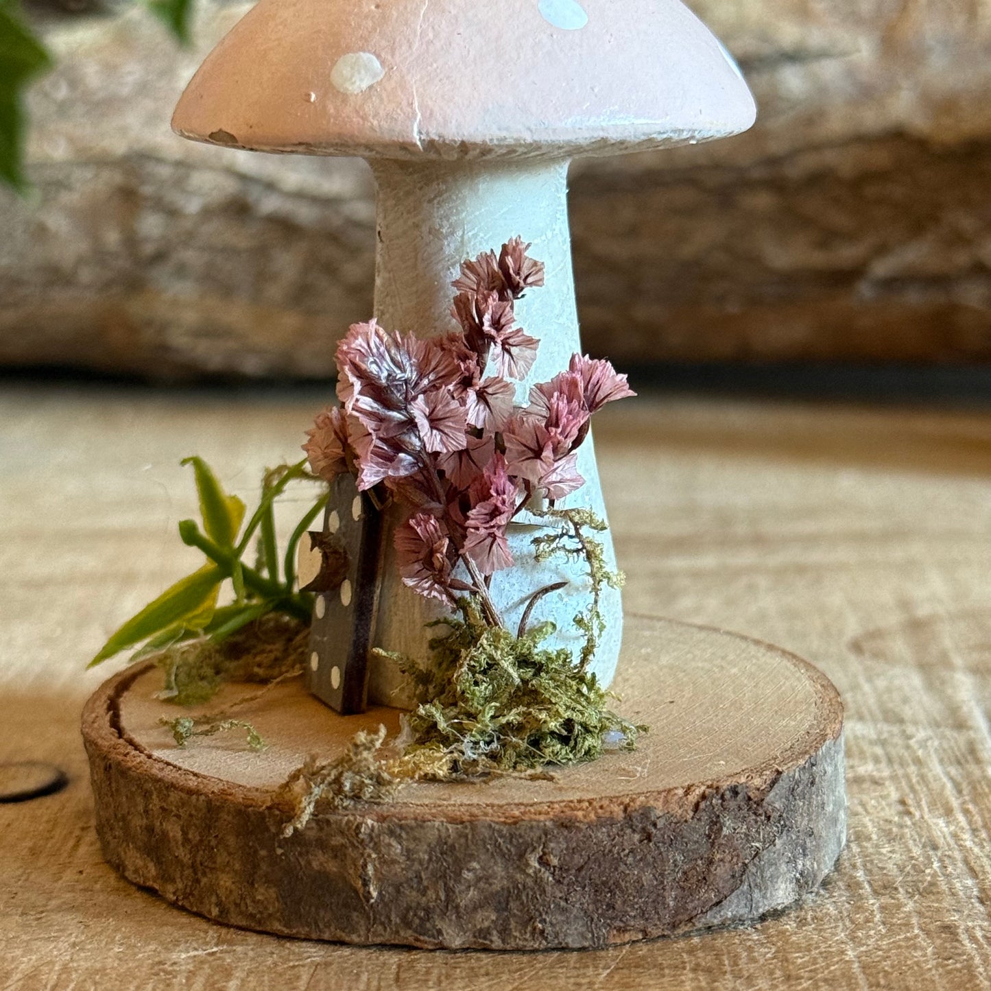 Spring Folk Art Mushroom Cottage – Hand Painted Fairy House