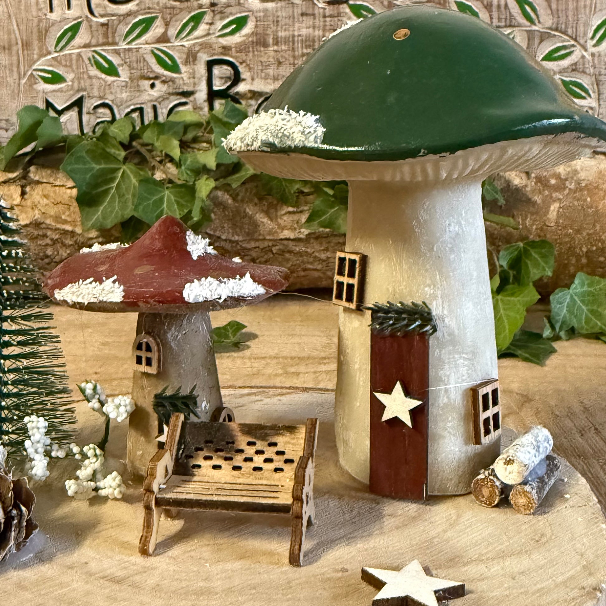 Celebrate the magic of winter with our Folk Art Xmas Mushroom Double (Medium) — a delightful pair of hand painted festive mushroom houses that look as though they’ve been lifted straight from an enchanted snowy forest. Each cottage features vibrant Christmas colours, folk art florals, and charming details that bring warmth and whimsy to your seasonal displays.