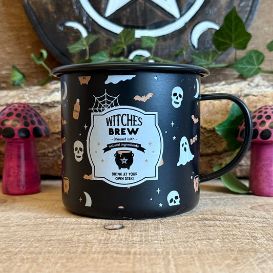 Even witches need to keep hydrated! This enamel-style mug features a fun Halloween print with a vintage-inspired “Witches Brew” illustration, perfect for enjoying a hot pumpkin spice latte or cosy autumn beverage. Part of the Halloween range by Something Different, it pairs beautifully with other spooky gifts and seasonal décor. Designed for hand wash only, do not microwave or use over an open flame. A charming and practical addition to your Halloween celebrations or gift collection.