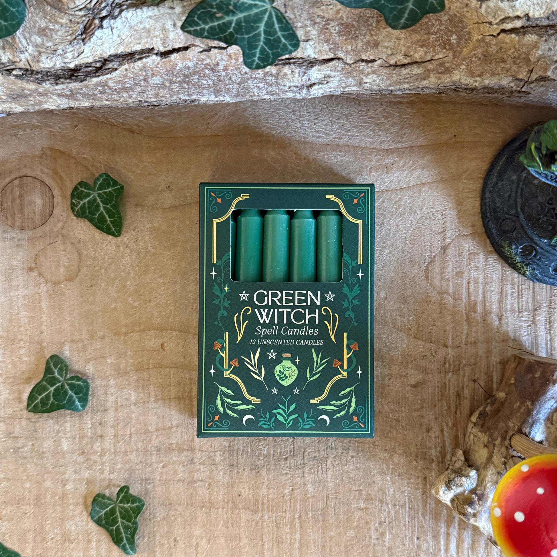 Green Witch Spell Candles – Pack of 12 Ritual Candles

Pack of 12 green witch spell candles for rituals, meditation, and intention setting. Unscented paraffin candles with approx 1 hour burn time.
