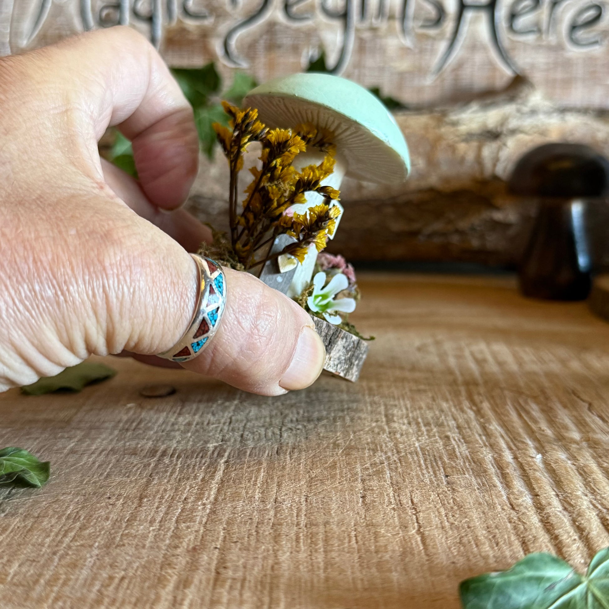 Step into a storybook world with our Spring Folk Art Mushroom Cottage, a charming miniature home inspired by blooming meadows and enchanted forests. Each cottage is hand painted with loving detail, featuring bright spring tones and floral folk art patterns that celebrate renewal and the magic of nature’s awakening.
