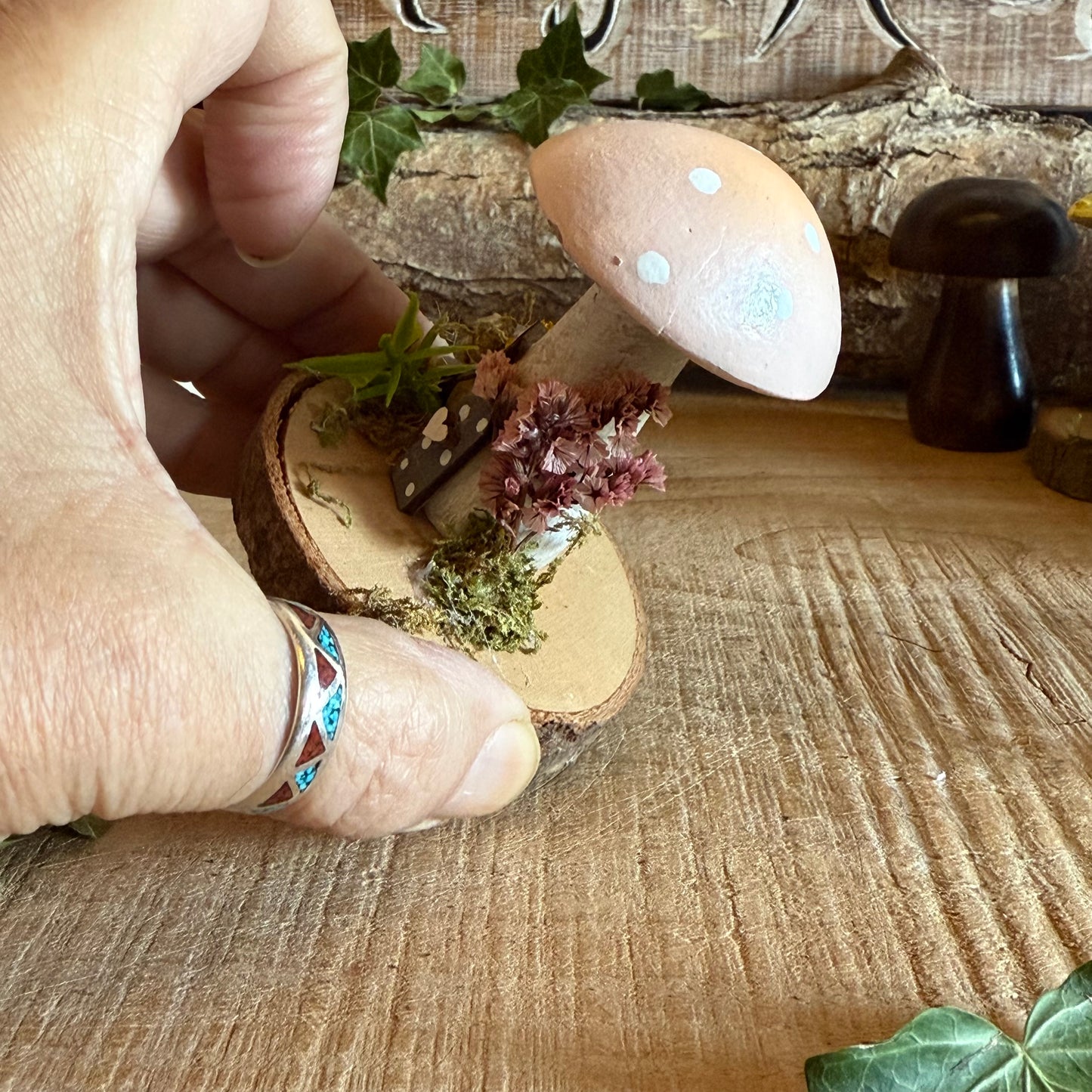 Spring Folk Art Mushroom Cottage – Hand Painted Fairy House