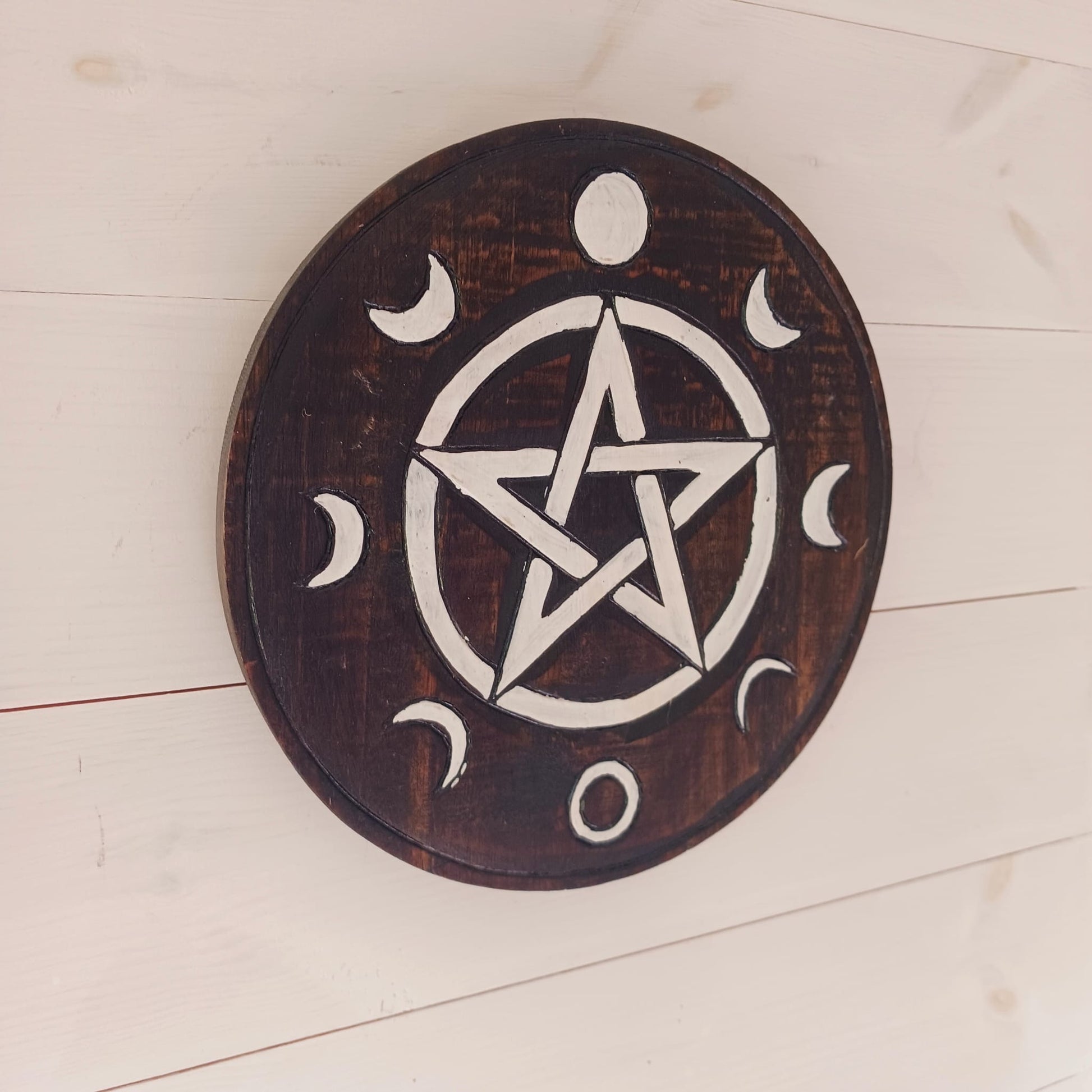 Pentacle Moon Phases Wooden Wall Plaque