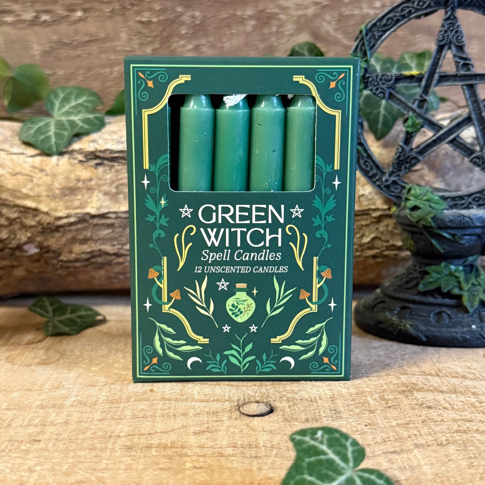 Green Witch Spell Candles – Pack of 12 Ritual Candles

Pack of 12 green witch spell candles for rituals, meditation, and intention setting. Unscented paraffin candles with approx 1 hour burn time.