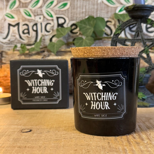 
"Discover the Witching Hour fragranced candle with captivating white sage aroma. Enjoy 21 hours of enchanting burn time, perfect for gifting or gothic home décor. Shop now!"