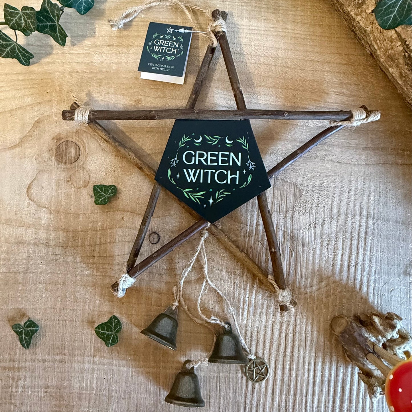 Green Witch Willow Pentagram with Bells – Protection & Energy Cleansing