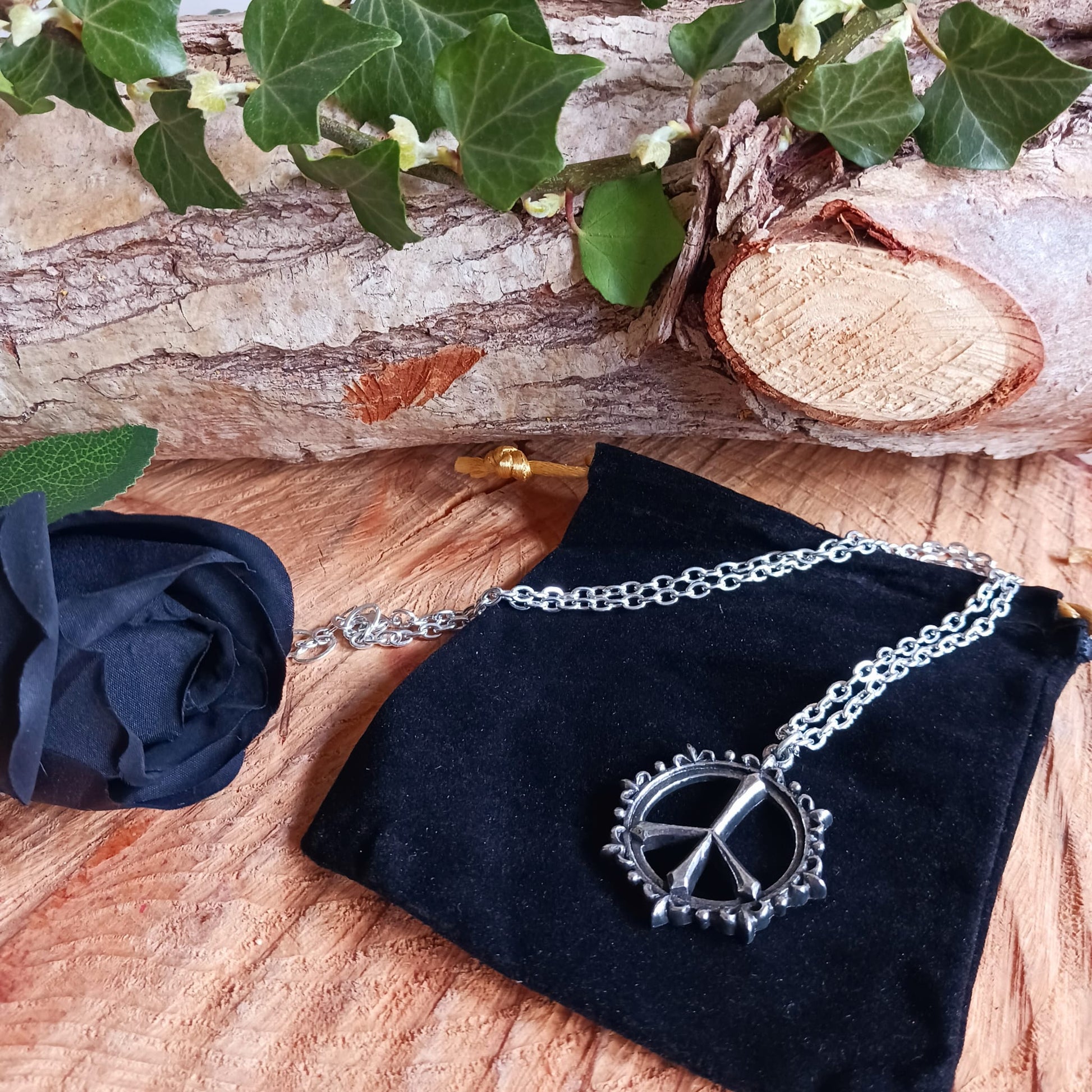 Pax pendant & Chain Alchemy Peace sign Goth Jewelry