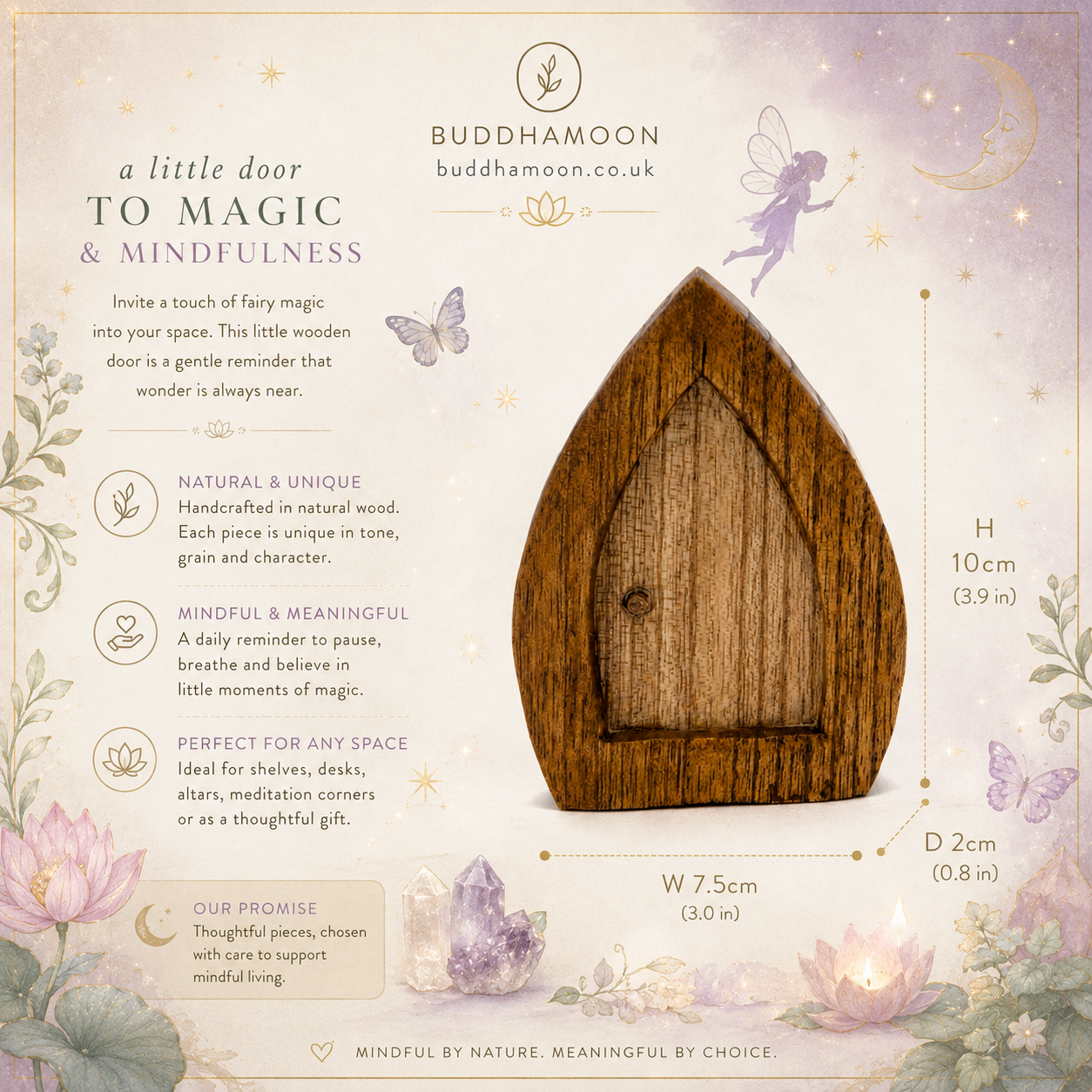 Welcome a touch of woodland magic into your space with this Fairy Door Woodcarving, a beautifully handcrafted piece inspired by folklore and nature. Each door is carved from natural wood using traditional techniques, making every one unique and full of character.