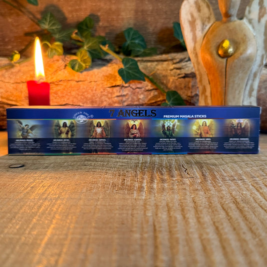 Invite divine guidance, protection, and spiritual clarity with Green Tree 7 Angels Hand Rolled Natural Incense Sticks, available at buddhamoon.co.uk. Handcrafted in India using traditional masala methods and natural ingredients, each stick releases a calming, uplifting fragrance designed to connect you with the energy of the seven archangels.