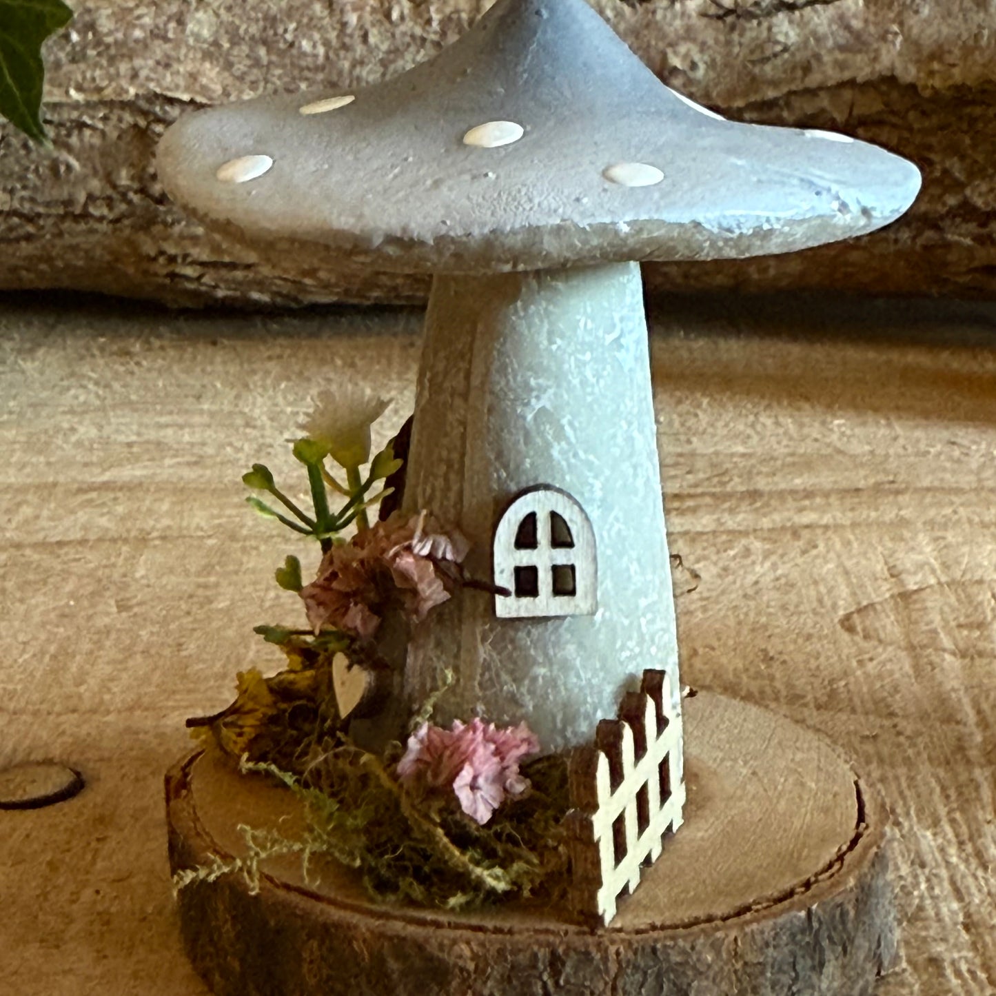 Spring Folk Art Mushroom Cottage – Hand Painted Fairy House