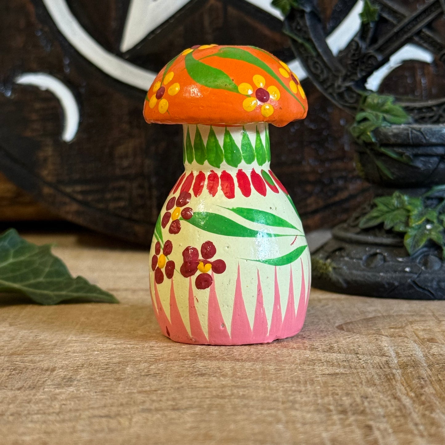 Hand Painted Wooden Mushroom Ornament – Woodland Fairy Home Decor