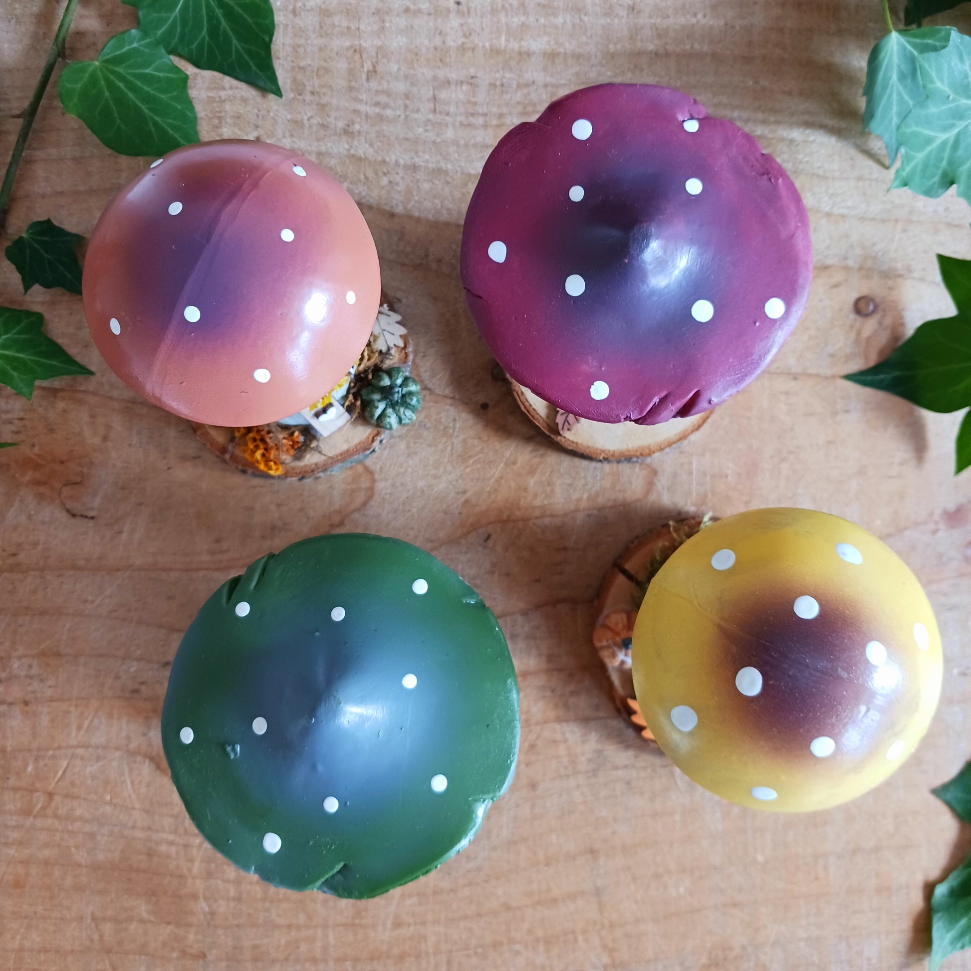 Add a whimsical touch to your home with these charming folk art mushroom cottages. Perfect for all occasions, these handcrafted ornaments are made from high-quality polystone and wood, featuring delightful details and a rustic base made from natural wood slices. Whether placed on a shelf, desk, or windowsill, these miniature cottages bring warmth and personality to any space. Ideal for gifting or as a unique addition to your home décor collection.