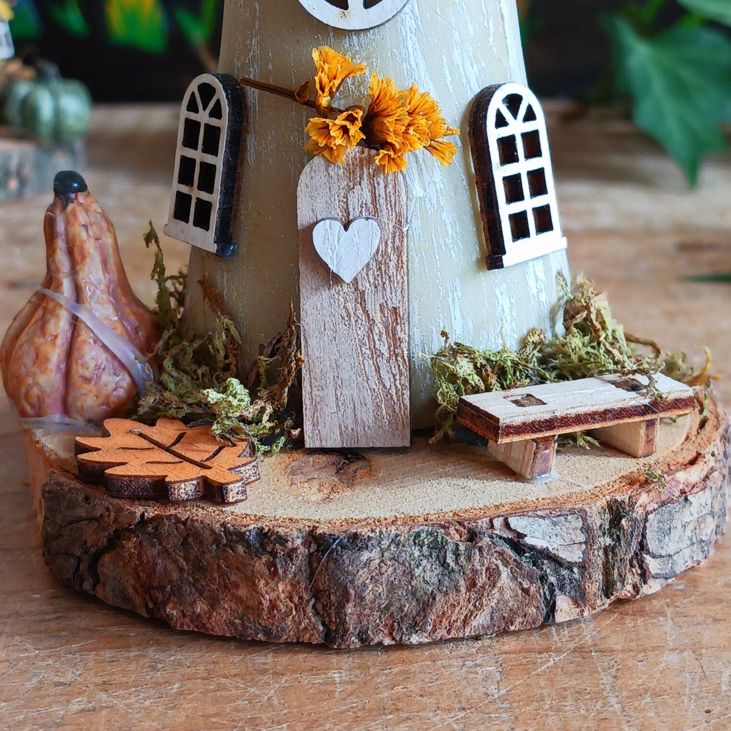 Add a whimsical touch to your home with these charming folk art mushroom cottages. Perfect for all occasions, these handcrafted ornaments are made from high-quality polystone and wood, featuring delightful details and a rustic base made from natural wood slices. Whether placed on a shelf, desk, or windowsill, these miniature cottages bring warmth and personality to any space. Ideal for gifting or as a unique addition to your home décor collection.