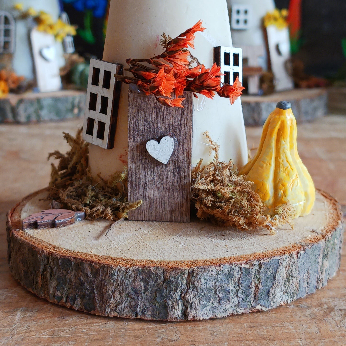 Whimsical Folk Art Large Mushroom Cottage Ornament